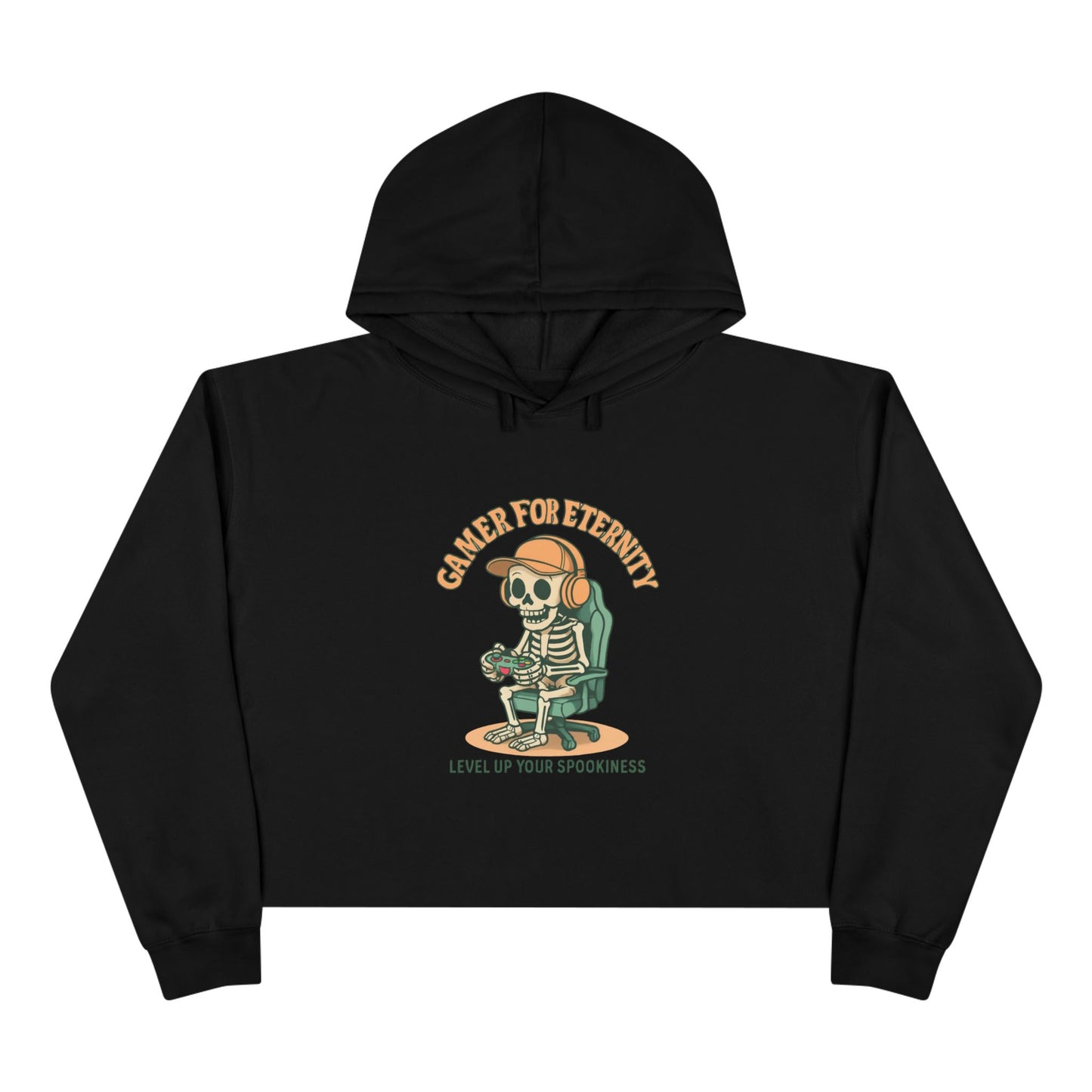 Gamer Crop Hoodie, Cute Skeleton Hoodie, Level Up Your Spookiness, Halloween Sweater, Gaming Apparel, Fun Casual Wear