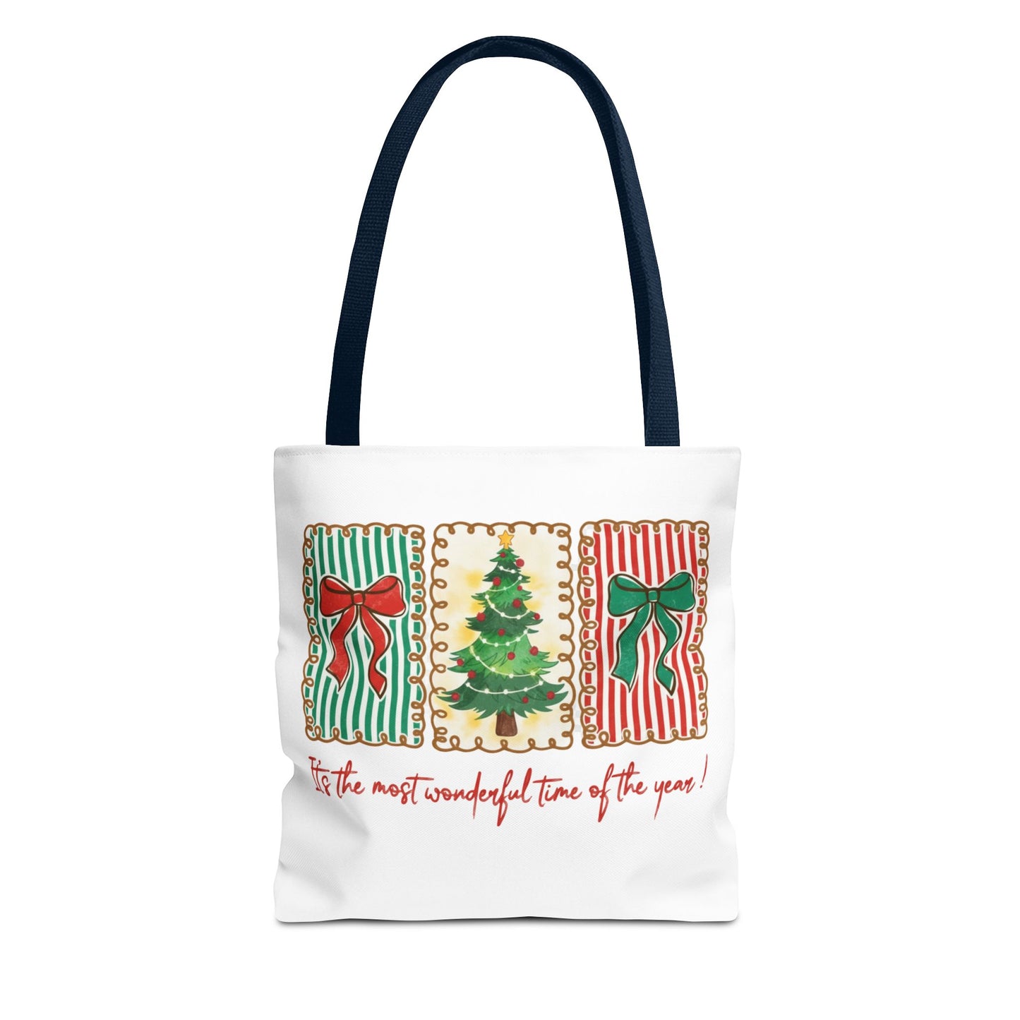 Festive Christmas Tree & Bow Design | It’s the Most Wonderful Time of the Year – Holiday Shirt, Mug, Tote & Home Decor Tote Bags