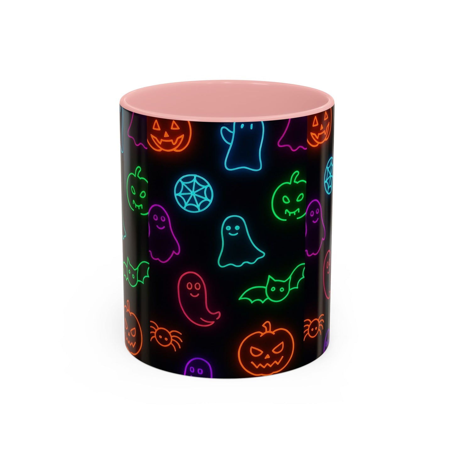 Neon Halloween Pattern | Cute Ghosts, Pumpkins & Bats Glow Design Accent Mug