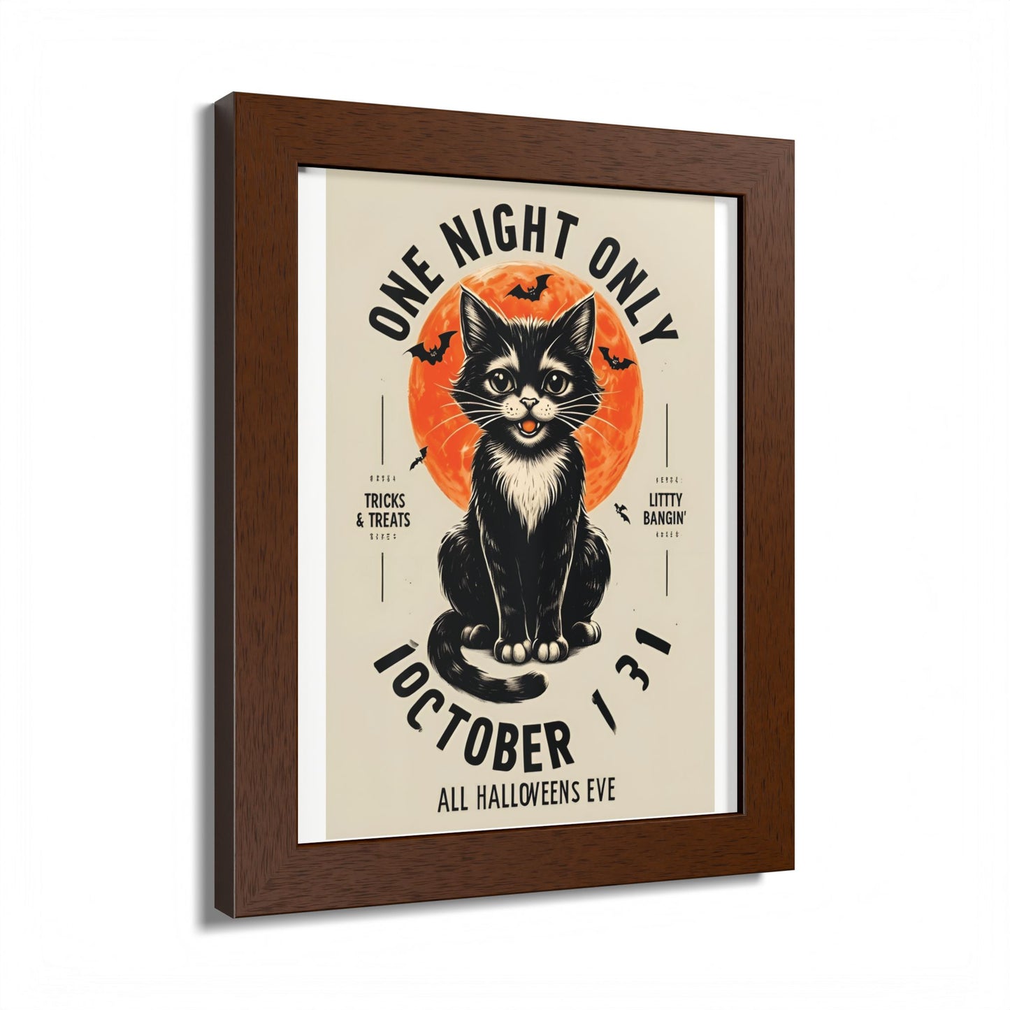 Halloween Black Cat Design | One Night Only October 31 Vintage Artwork Framed Print