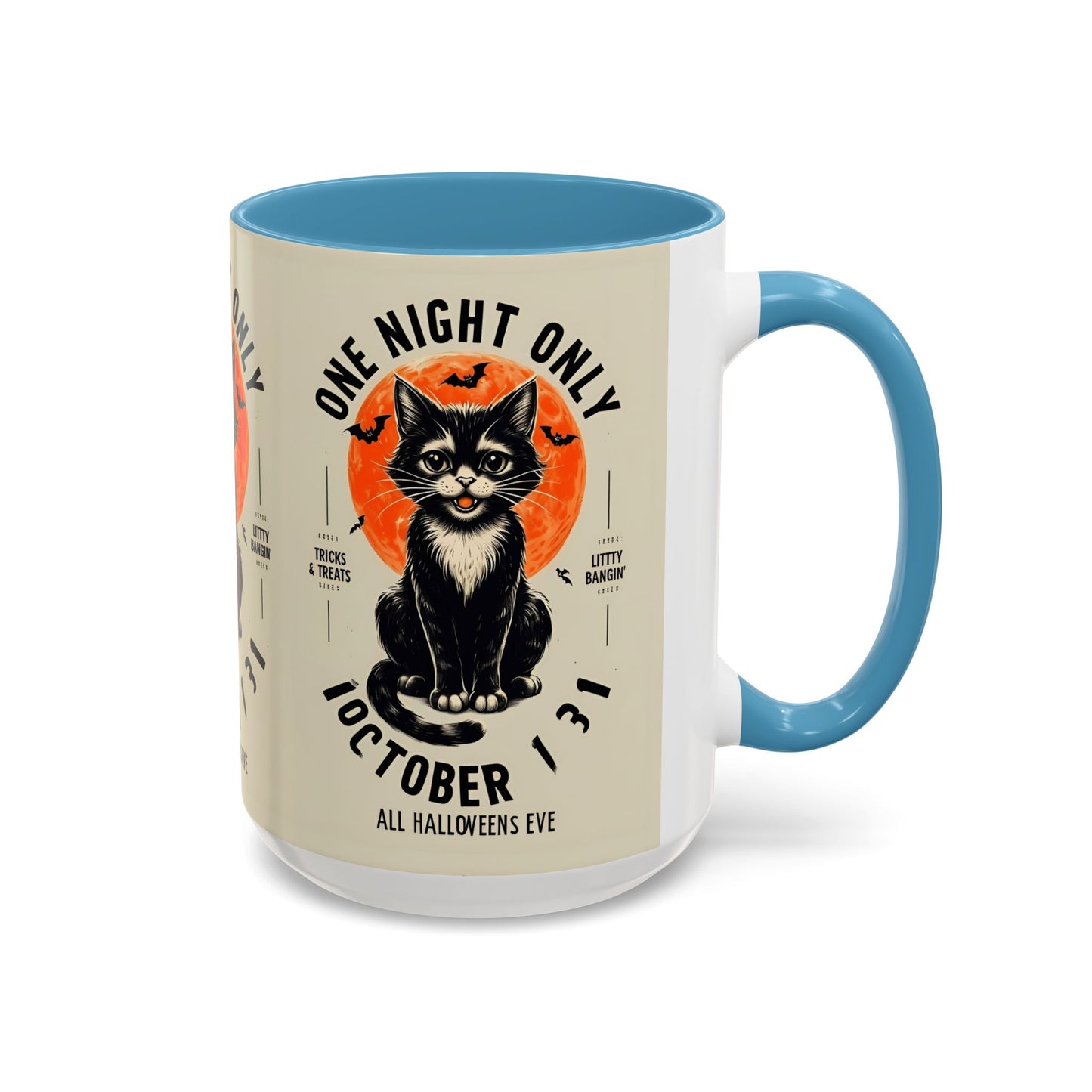 Halloween Black Cat Design | One Night Only October 31 Vintage Artwork Accent Mug