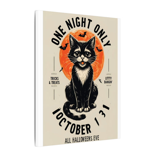 Halloween Black Cat Design | One Night Only October 31 Vintage Artwork Canvas Print