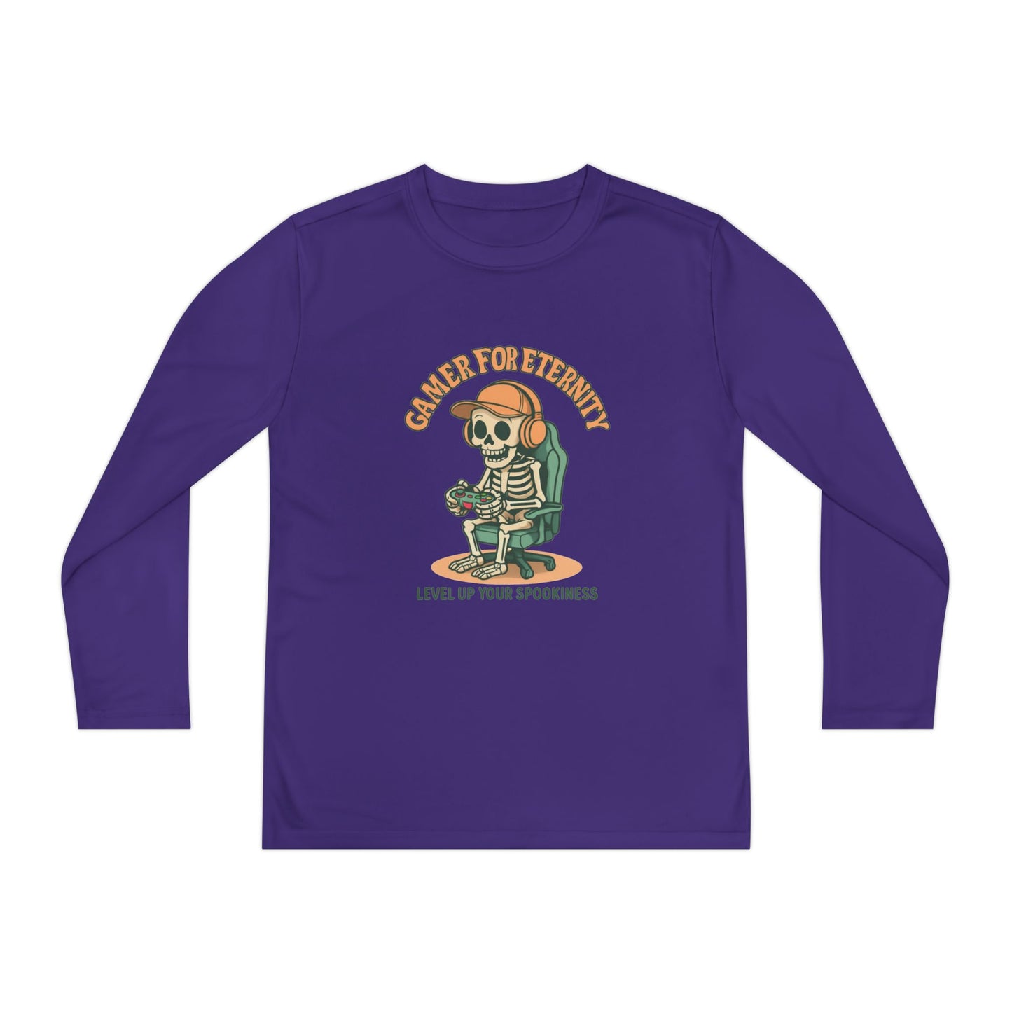 Youth Long Sleeve Gamer Tee | Spooky Skeleton Theme, Perfect for Halloween or Gaming Events, Kids Graphic Shirt, Unisex Casual Wear, Kids Long Sleeves