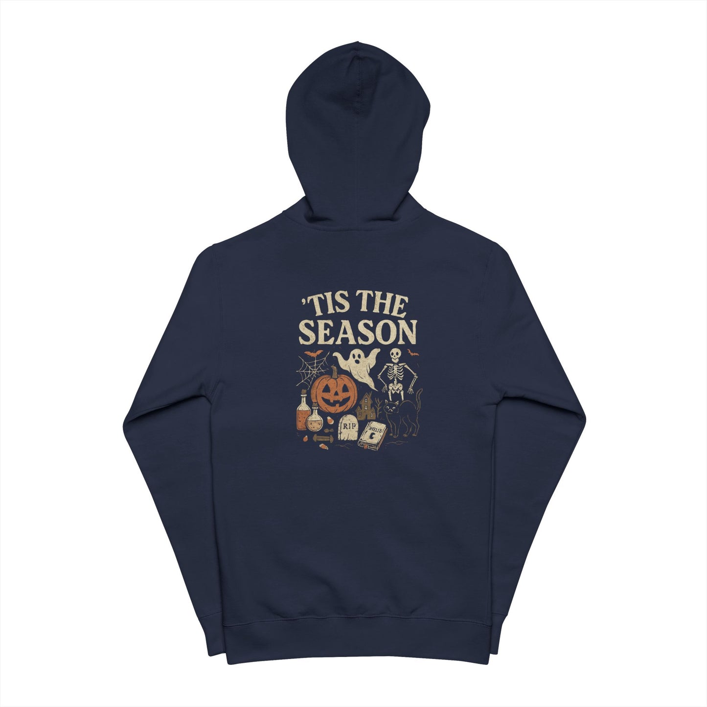 ‘Tis the Season Halloween T‑Shirt | Vintage Spooky Season Shirt with Ghost, Skeleton & Pumpkin | Retro Halloween Graphic Tee for Fall