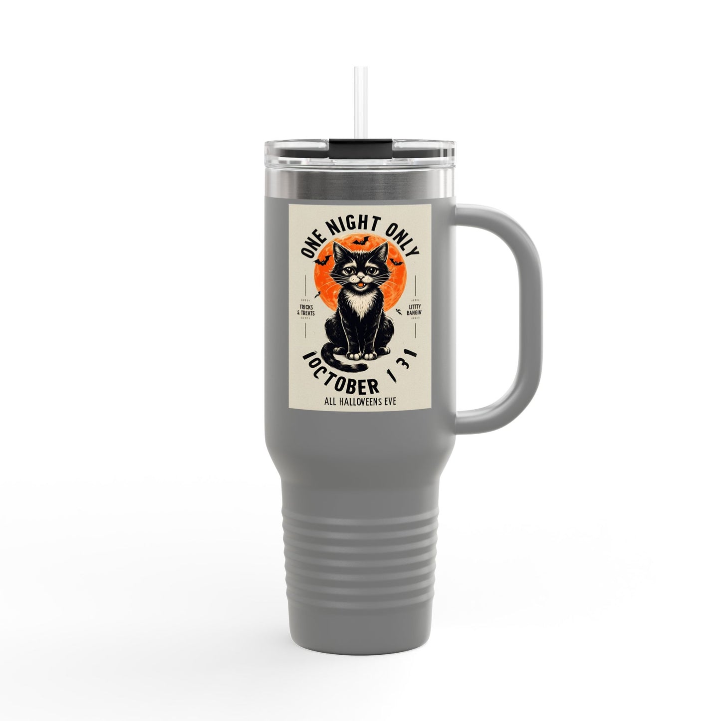 Halloween Black Cat Design | One Night Only October 31 Vintage Artwork Travel Mug