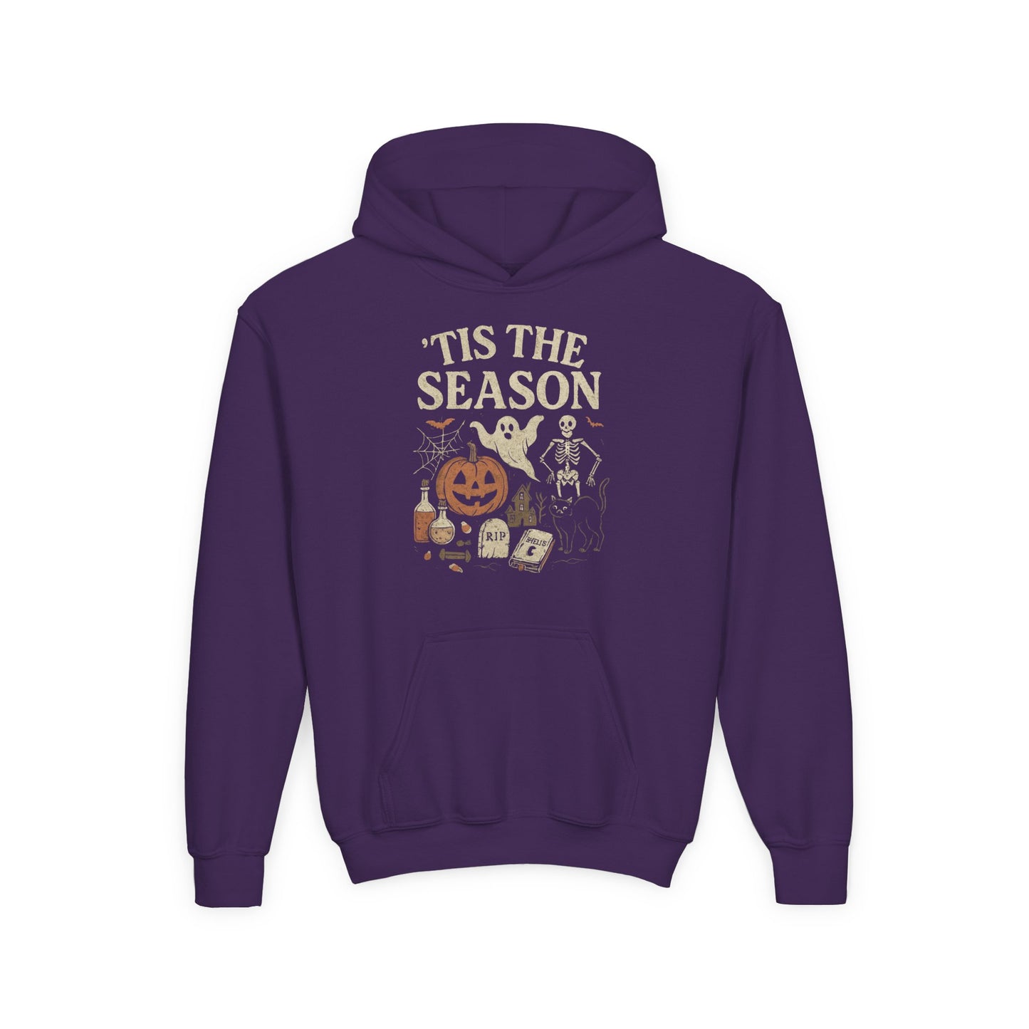 ‘Tis the Season Halloween  | Vintage Spooky Season Shirt with Ghost, Skeleton & Pumpkin | Retro Halloween Graphic Tee for Fall Kids Hoodie