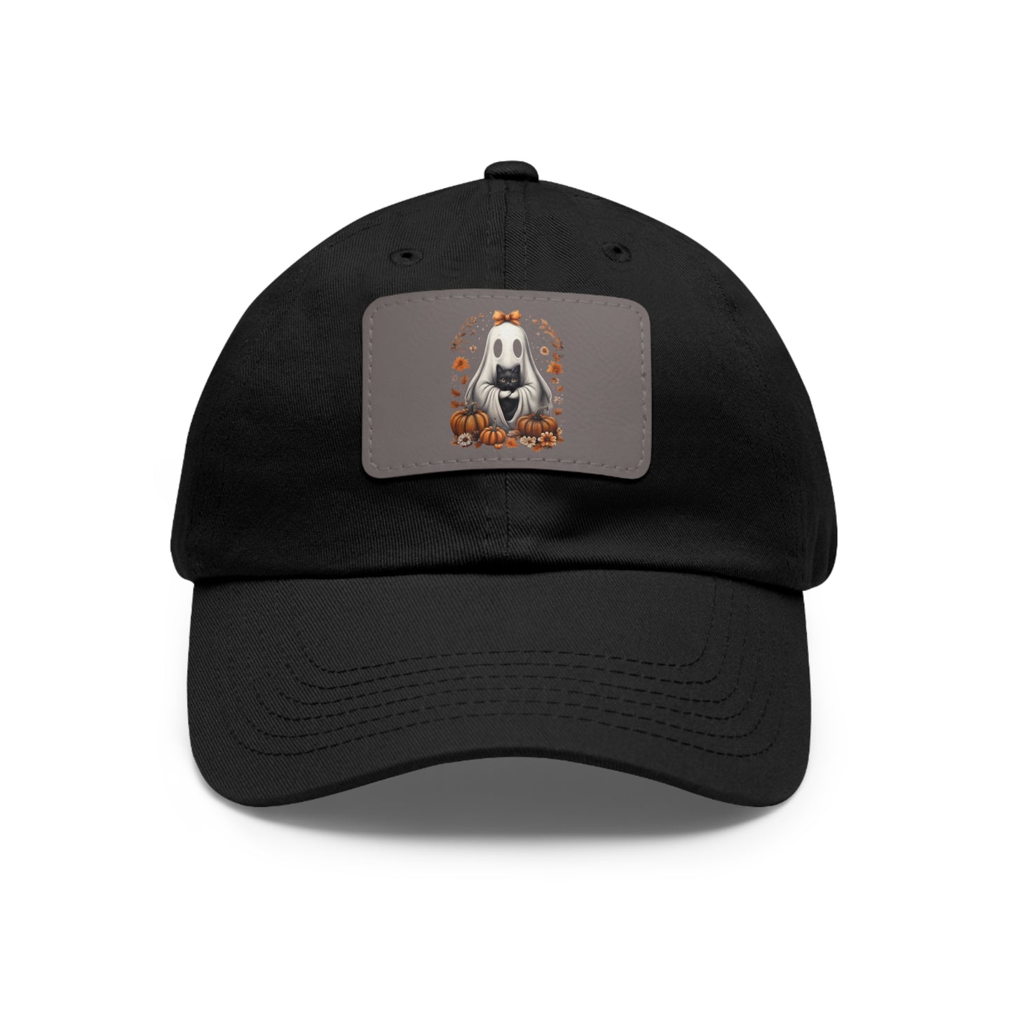 Cute Ghost and Black Cat Halloween T-Shirt | Cozy Fall Pumpkin Shirt | Spooky Season Aesthetic Apparel Gift for Halloween Lovers Dad Hat