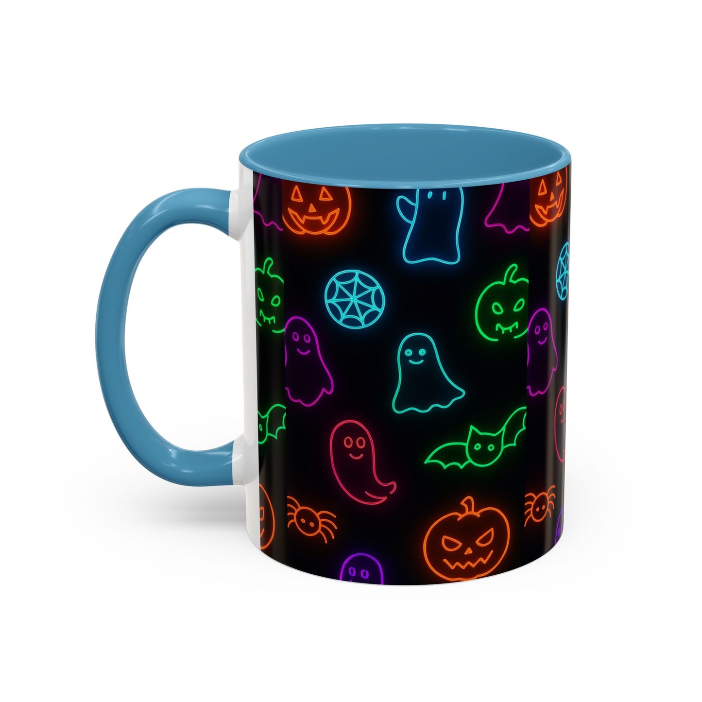 Neon Halloween Pattern | Cute Ghosts, Pumpkins & Bats Glow Design Accent Mug
