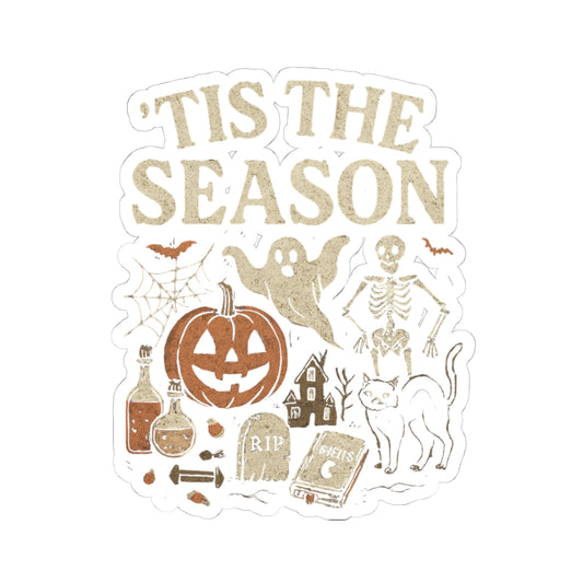‘Tis the Season Halloween | Vintage Spooky Season Shirt with Ghost, Skeleton & Pumpkin | Retro Halloween Graphic Tee for Fall Stickers