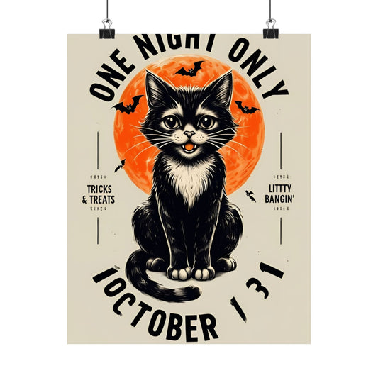 Halloween Black Cat Design | One Night Only October 31 Vintage Artwork Design Poster