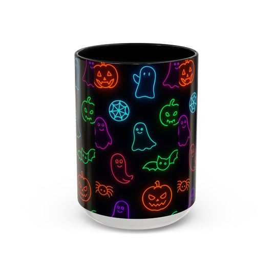 Neon Halloween Pattern | Cute Ghosts, Pumpkins & Bats Glow Design Accent Mug