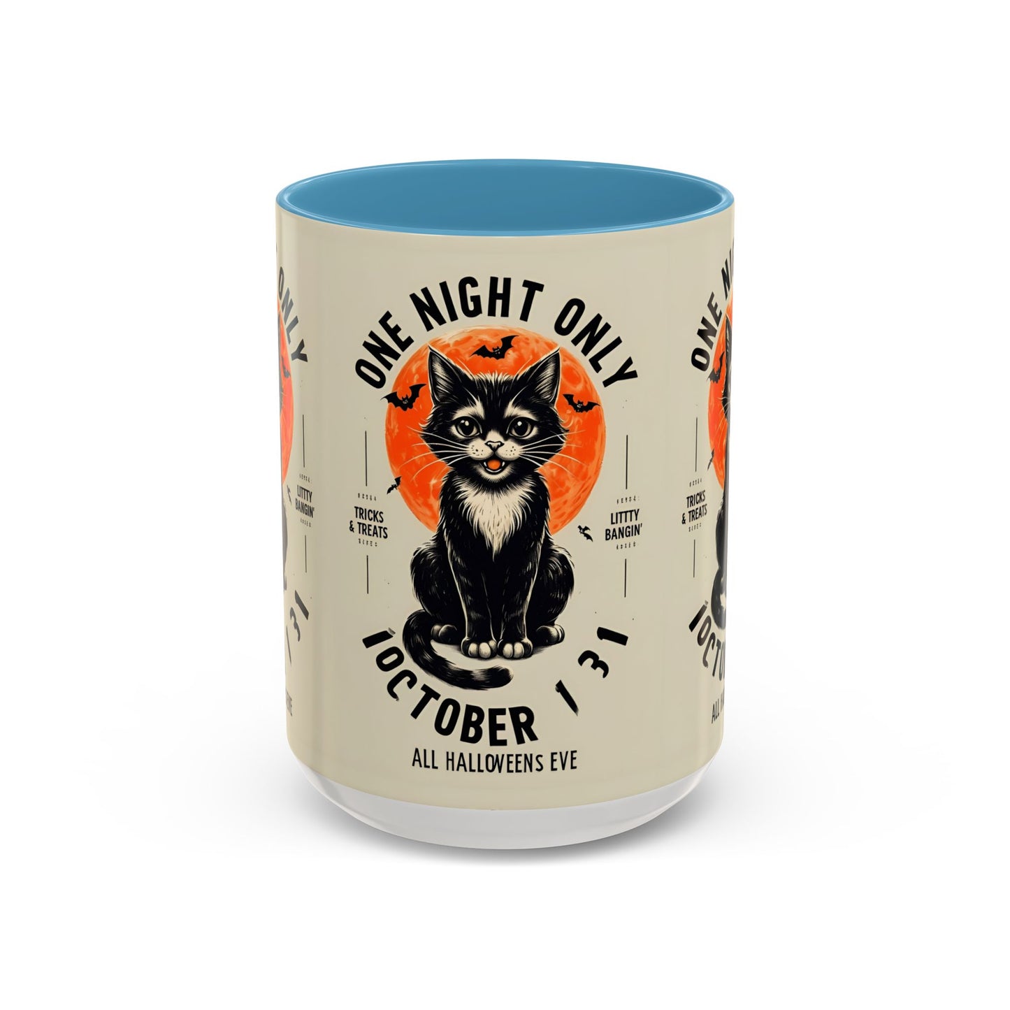 Halloween Black Cat Design | One Night Only October 31 Vintage Artwork Accent Mug