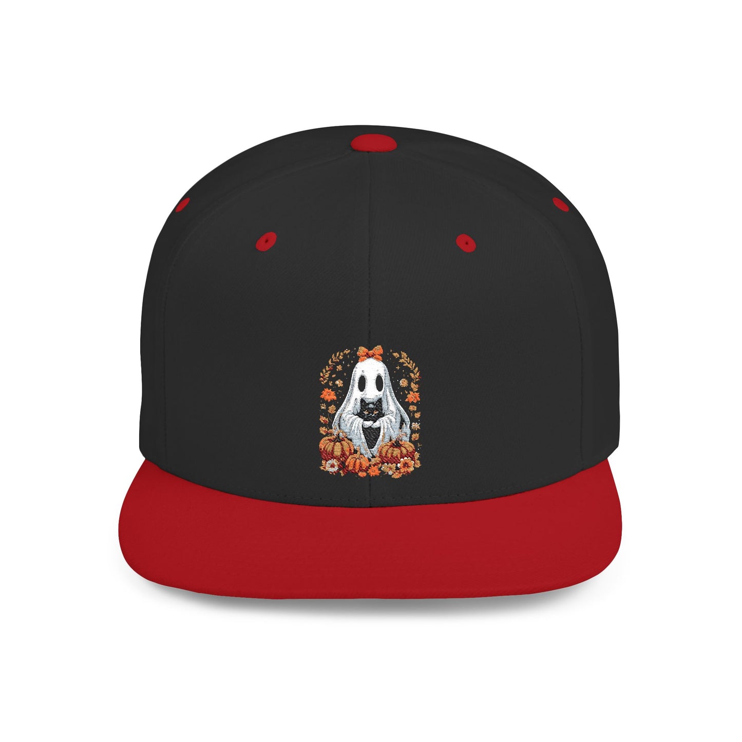 Cute Ghost and Black Cat Halloween T-Shirt | Cozy Fall Pumpkin Shirt | Spooky Season Aesthetic Apparel Gift for Halloween Lovers Snapback Cap