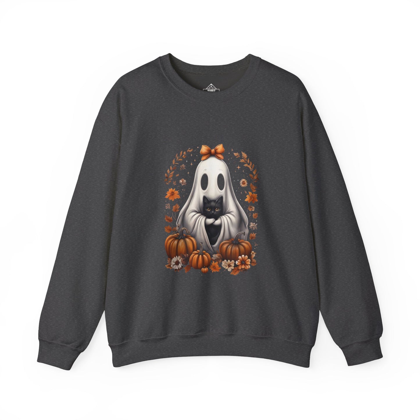 Cute Ghost and Black Cat Halloween T-Shirt | Cozy Fall Pumpkin Shirt | Spooky Season Aesthetic Apparel Gift for Halloween Lovers