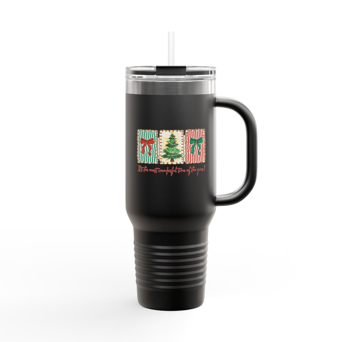 Festive Christmas Tree & Bow Design | It’s the Most Wonderful Time of the Year – Holiday Shirt, Mug, Tote & Home Decor Travel Mug