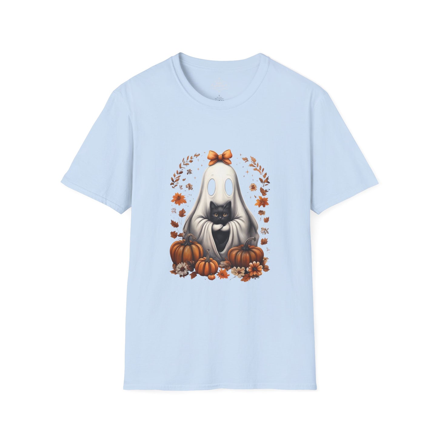 Cute Ghost and Black Cat Halloween Art | Cozy Pumpkin Fall Aesthetic Design | Spooky Cute Autumn Illustration