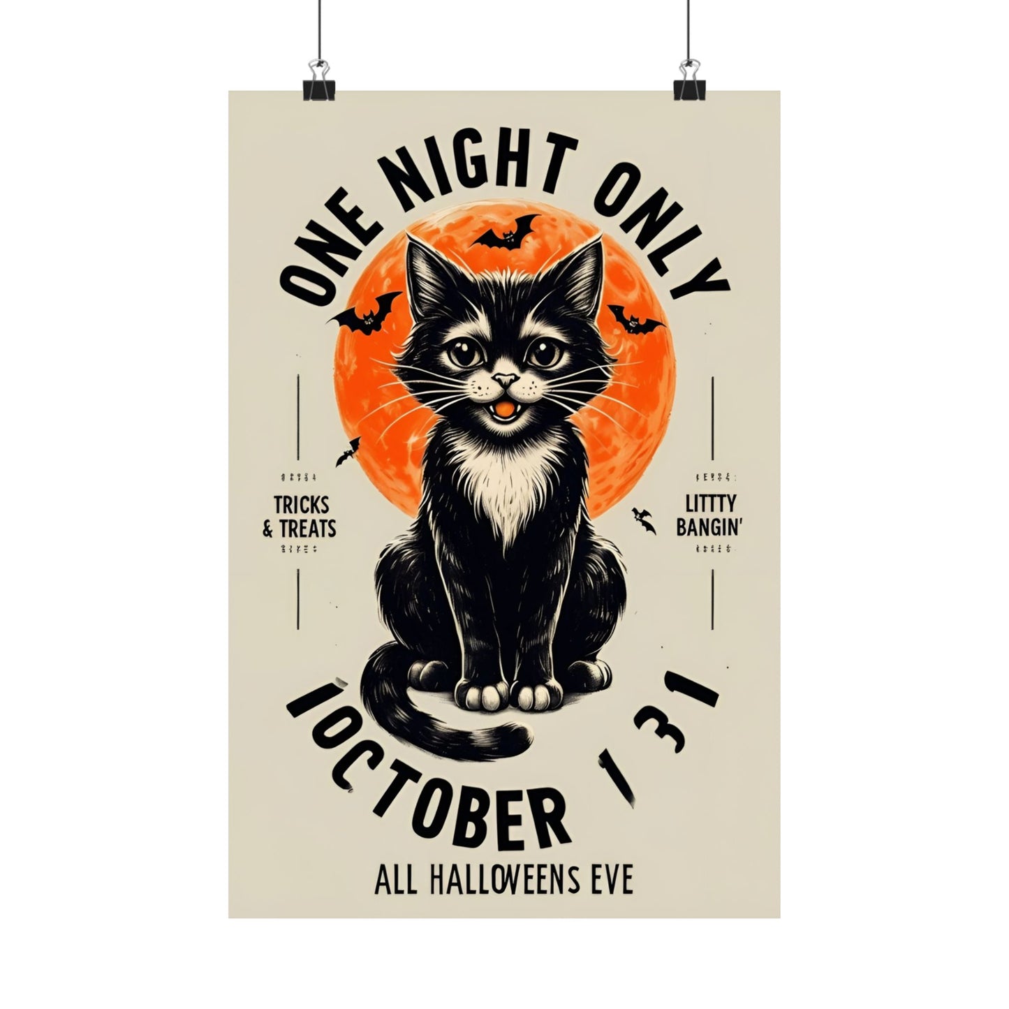 Halloween Black Cat Design | One Night Only October 31 Vintage Artwork Design Poster