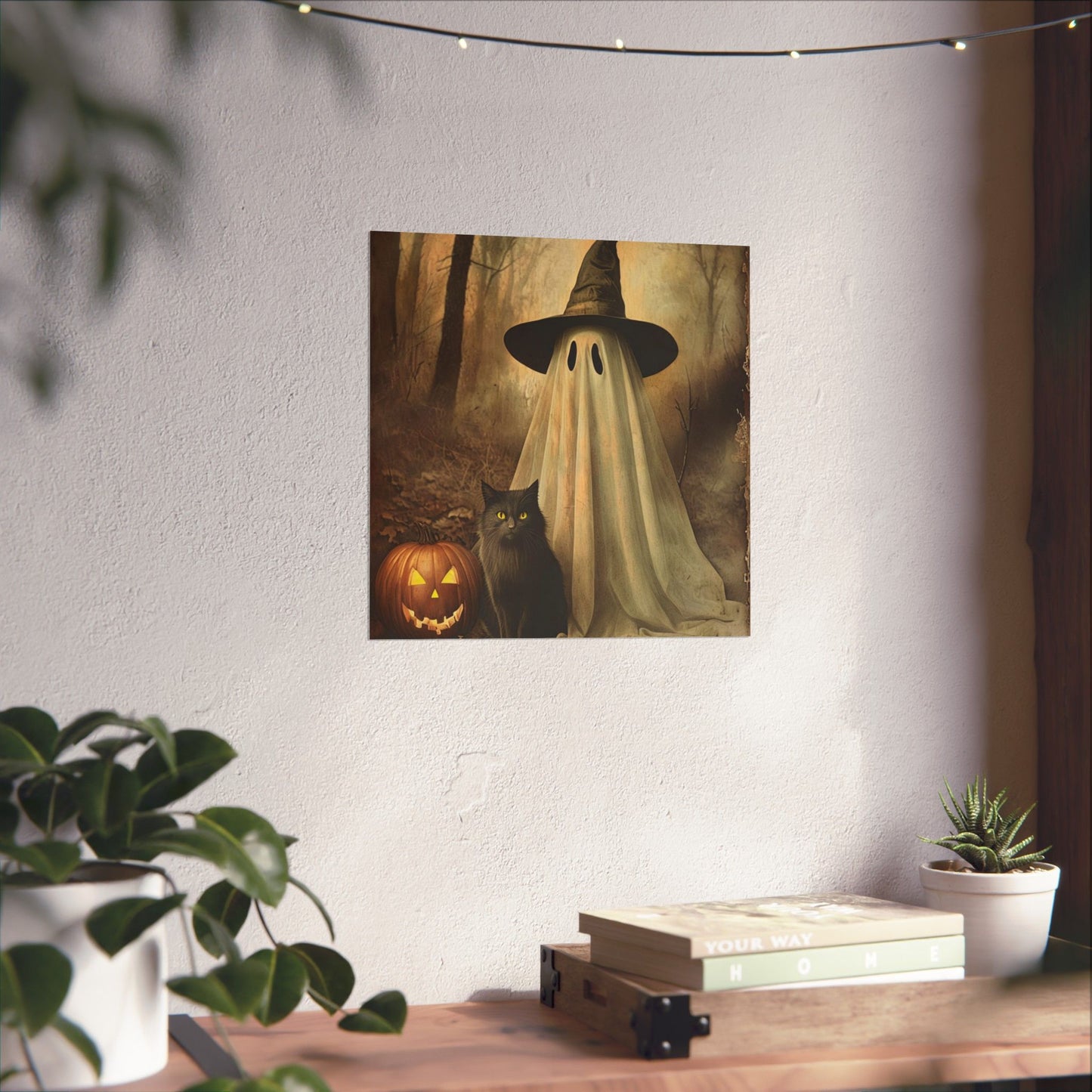 Halloween Ghost and Cat Matte Vertical Posters, Spooky Home Decor, Fall Art Print, Seasonal Wall Art, Halloween Decor, Poster