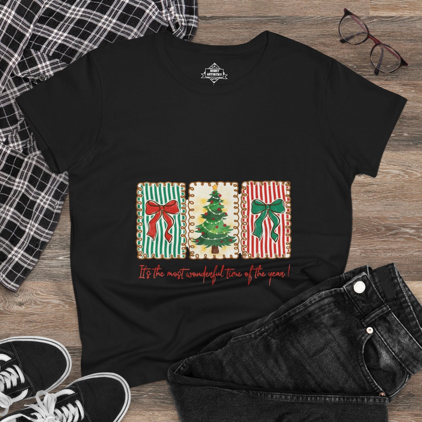 Festive Christmas Tree & Bow Design | It’s the Most Wonderful Time of the Year – Holiday Shirt, Mug, Tote & Home Decor