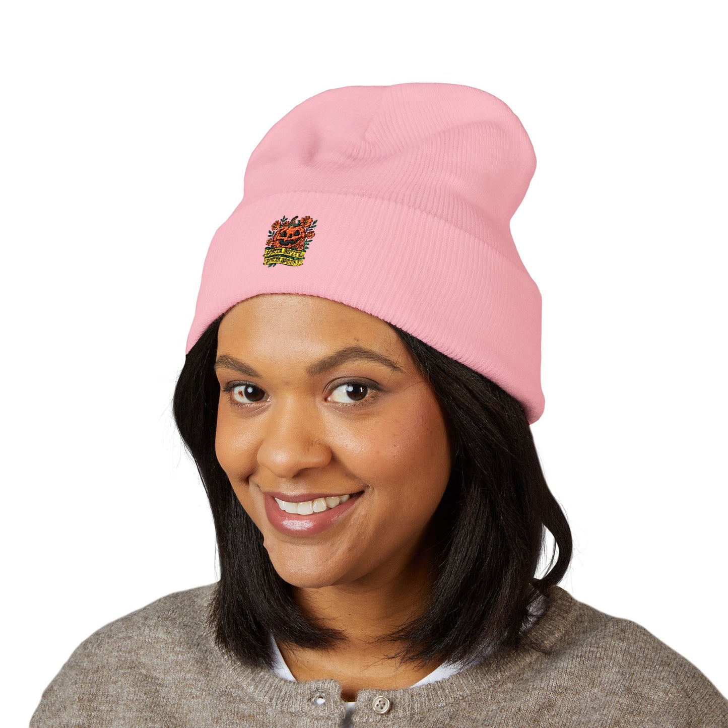 Cute Pumpkin Design – Sorta Sweet, Sorta Spooky Halloween Artwork Cuffed Beanie