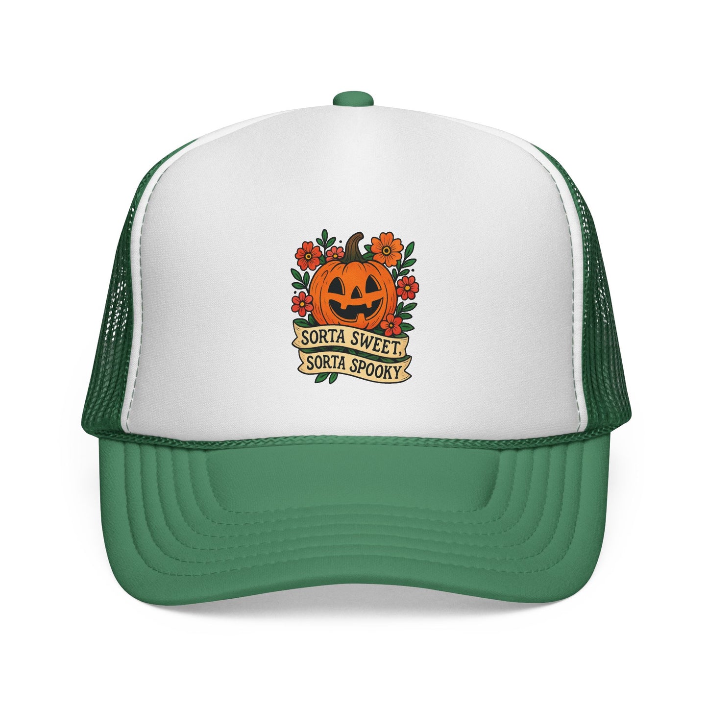 Cute Pumpkin Design – Sorta Sweet, Sorta Spooky Halloween Artwork Trucker Hat printed