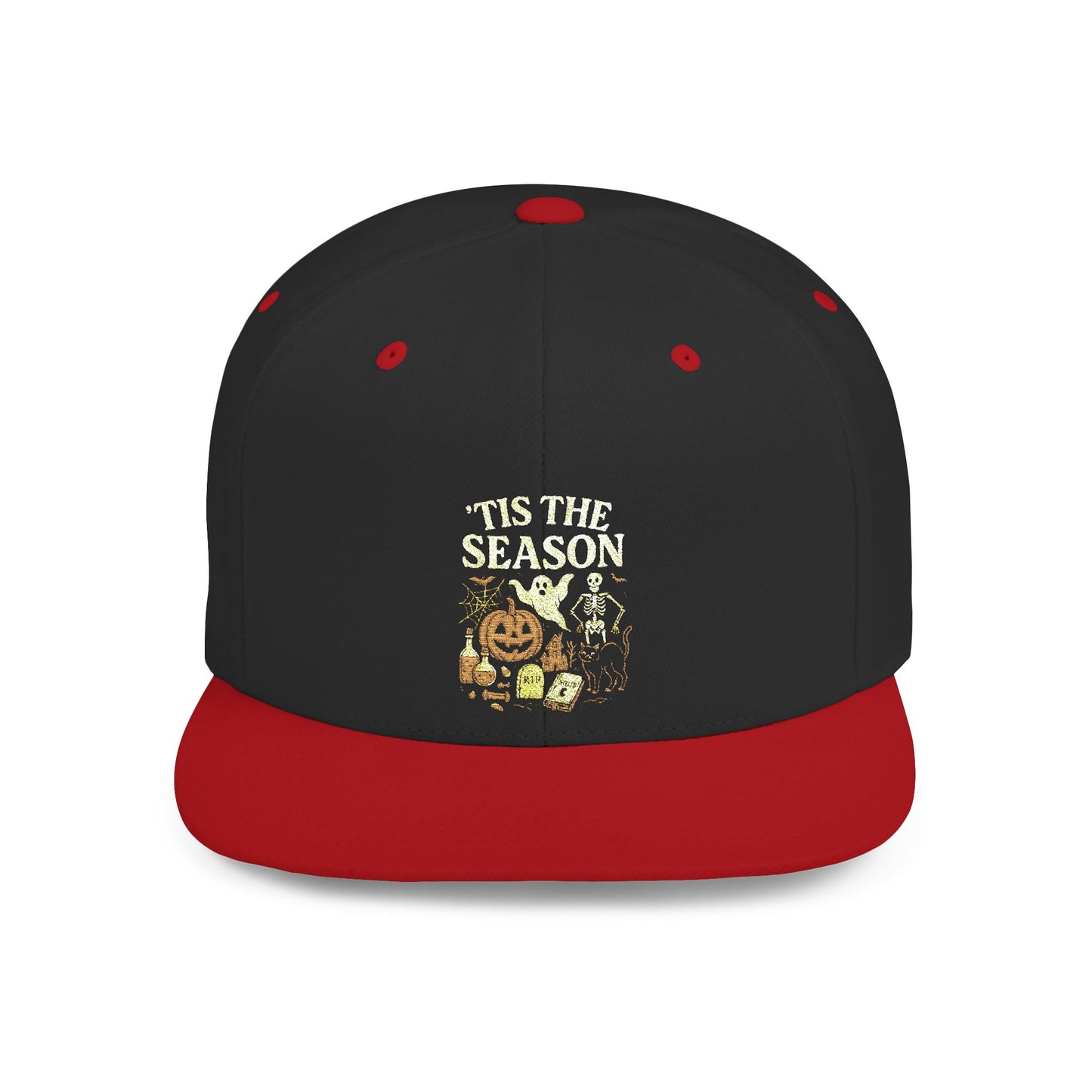‘Tis the Season Halloween  | Vintage Spooky Season Shirt with Ghost, Skeleton & Pumpkin | Retro Halloween Graphic Tee for Fall Snapback Cap