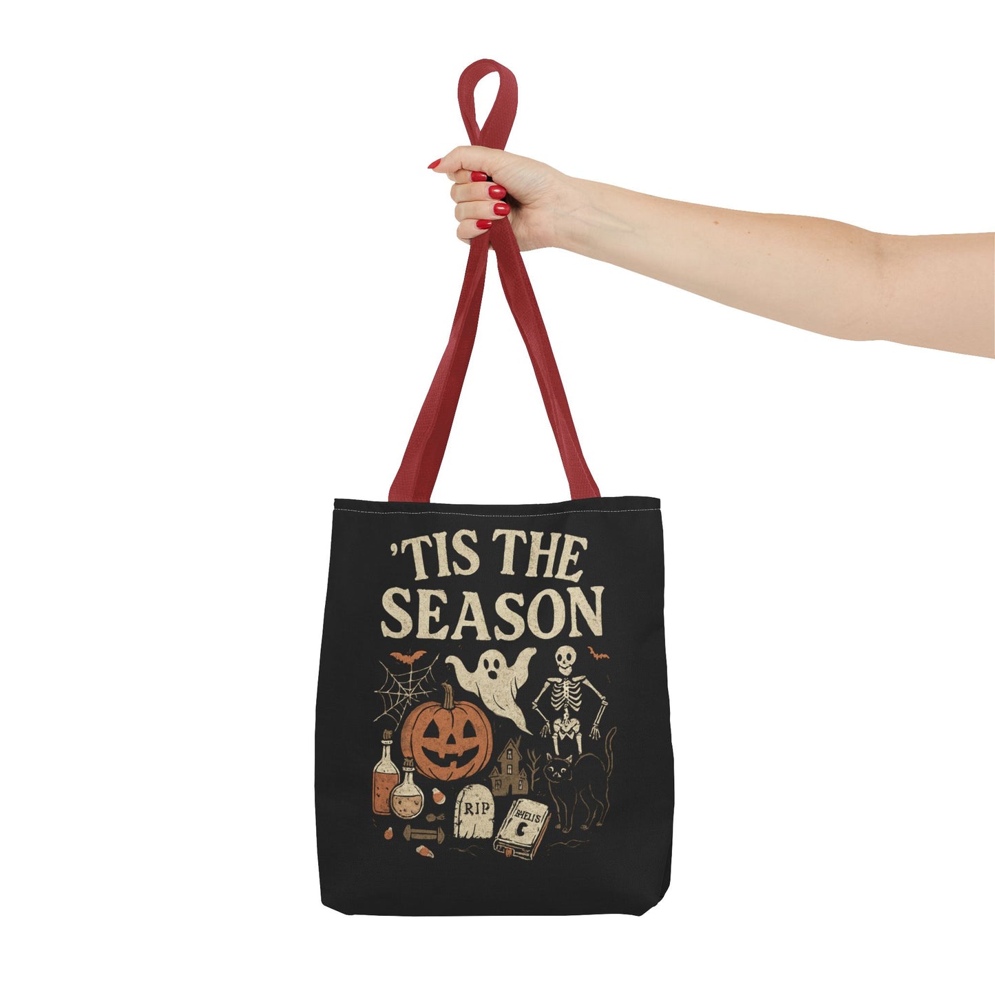 'Tis the Season Halloween Tote Bag, Spooky Bag, Trick or Treat Bag, Autumn Accessories, Ghost & Pumpkin Design Tote Bags