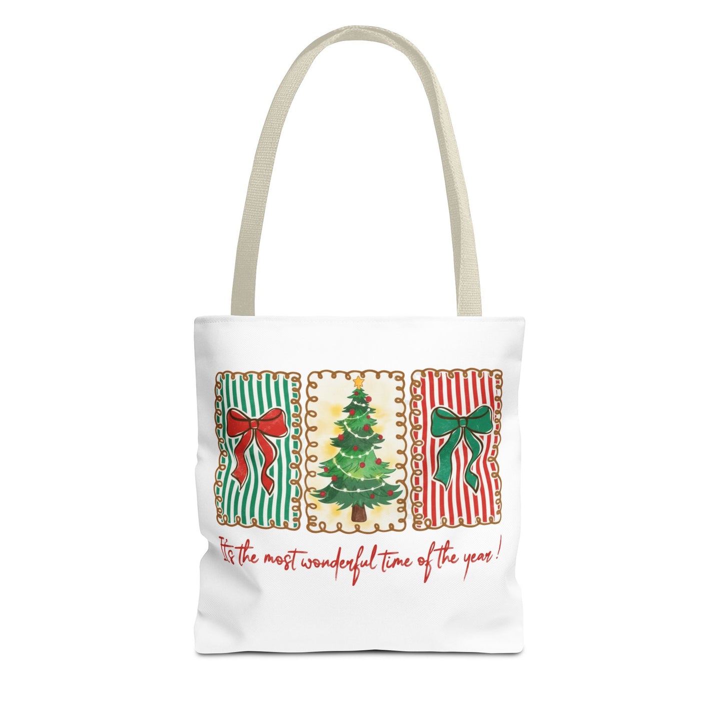 Festive Christmas Tree & Bow Design | It’s the Most Wonderful Time of the Year – Holiday Shirt, Mug, Tote & Home Decor Tote Bags