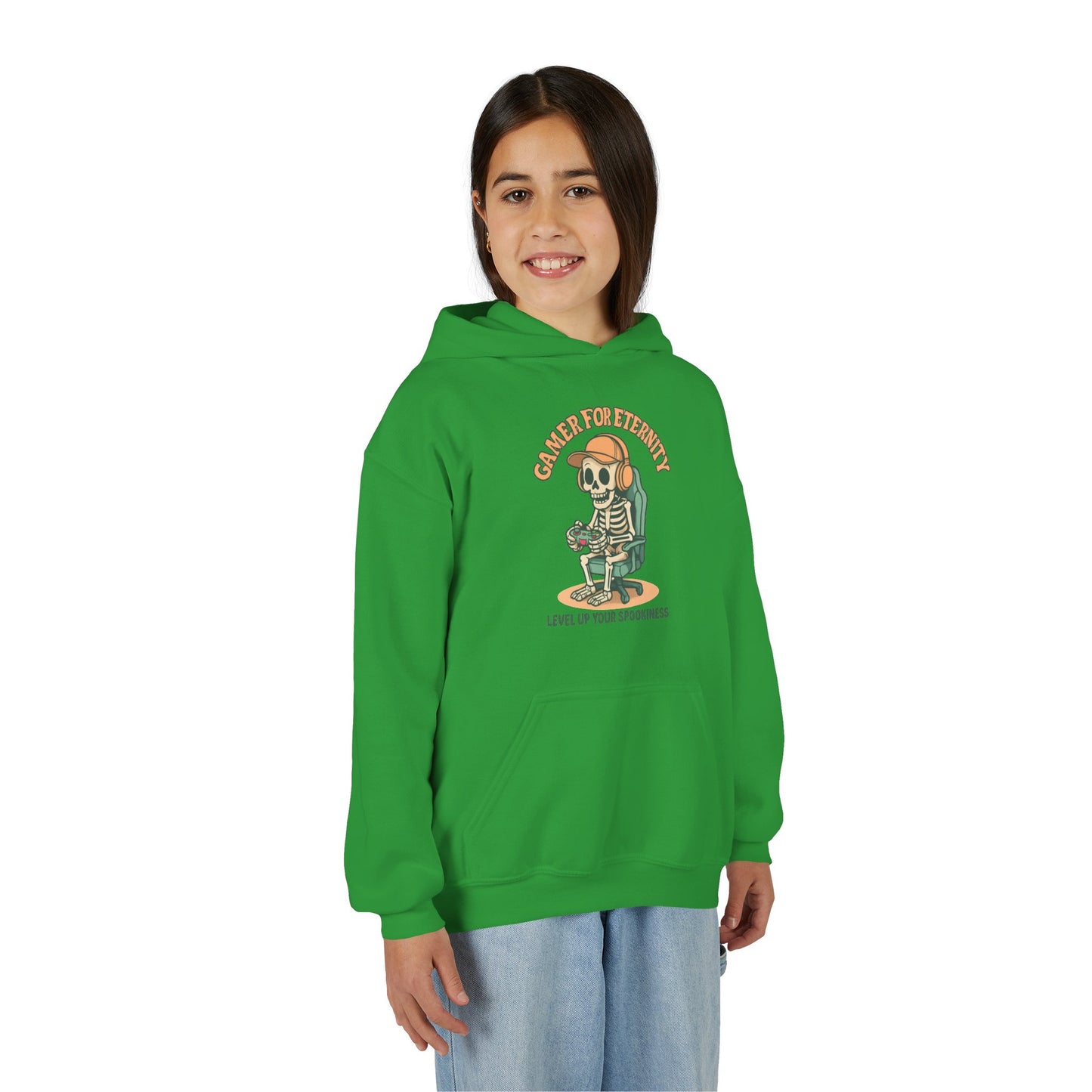 Cool Skeleton Gamer Youth Hoodie, Casual Streetwear, Perfect for Gamers, Halloween, Birthday, and Everyday Wear, Kids Hoodies