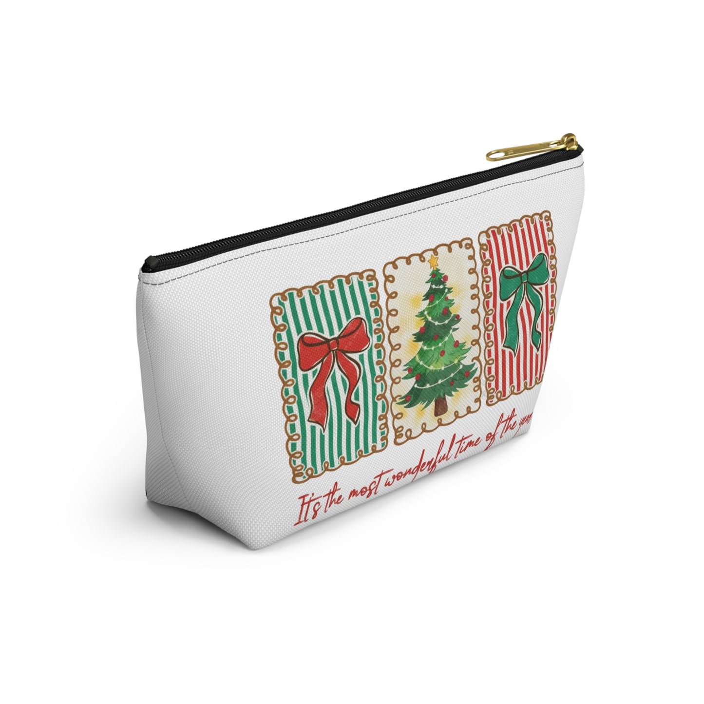 Festive Christmas Tree & Bow Design | It’s the Most Wonderful Time of the Year – Holiday Shirt, Mug, Tote & Home Decor Zip Pouches