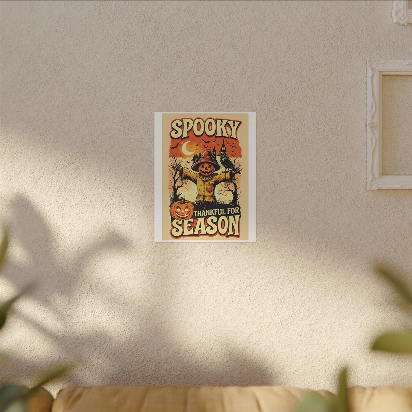 Spooky Thankful for the Season Halloween Scarecrow Vintage Design Canvas Print