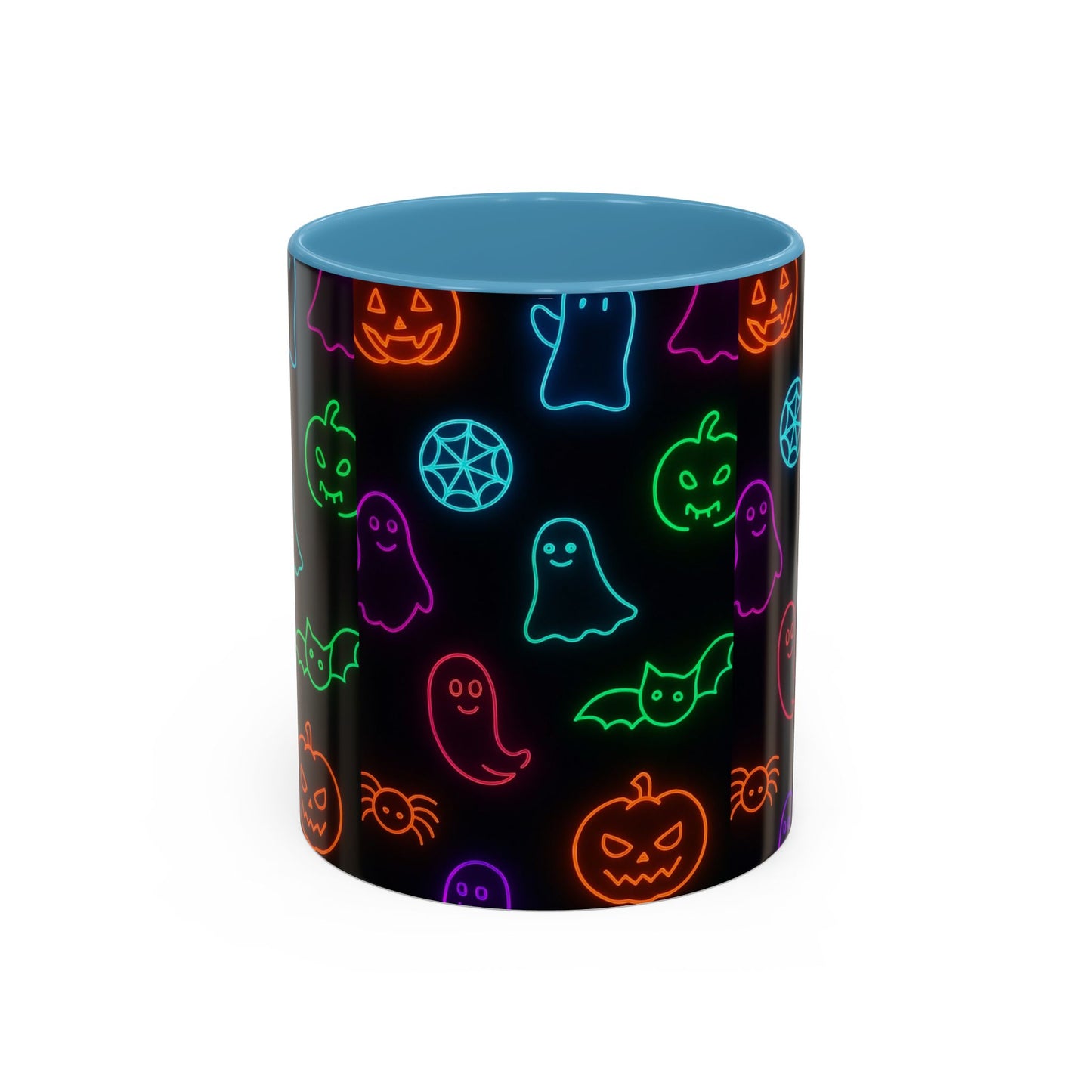 Neon Halloween Pattern | Cute Ghosts, Pumpkins & Bats Glow Design Accent Mug