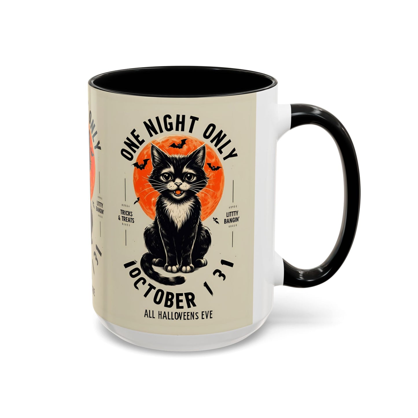 Halloween Black Cat Design | One Night Only October 31 Vintage Artwork Accent Mug