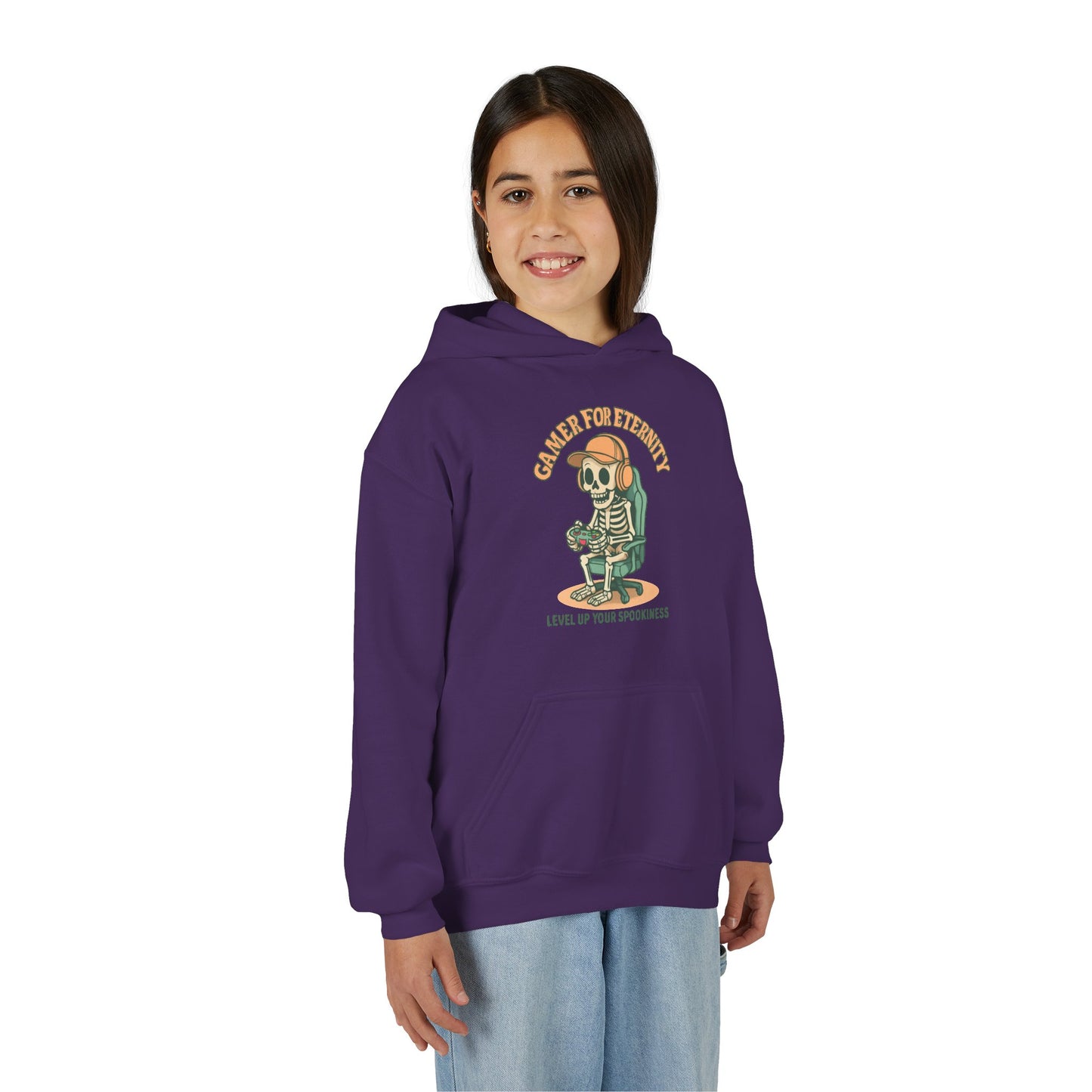 Cool Skeleton Gamer Youth Hoodie, Casual Streetwear, Perfect for Gamers, Halloween, Birthday, and Everyday Wear, Kids Hoodies