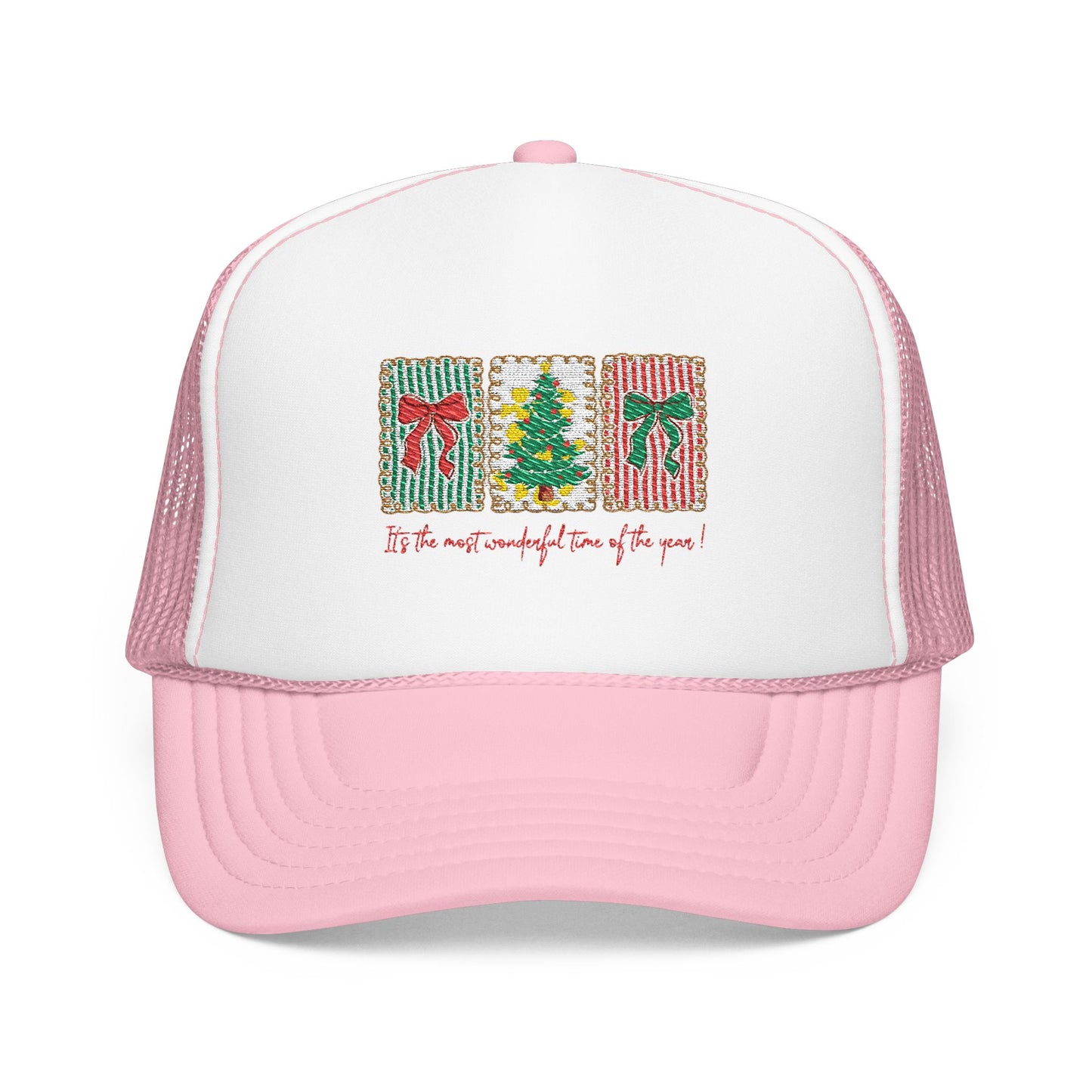 Festive Christmas Tree & Bow Design | It’s the Most Wonderful Time of the Year – Holiday Shirt, Mug, Tote & Home Decor Hat Embroidered