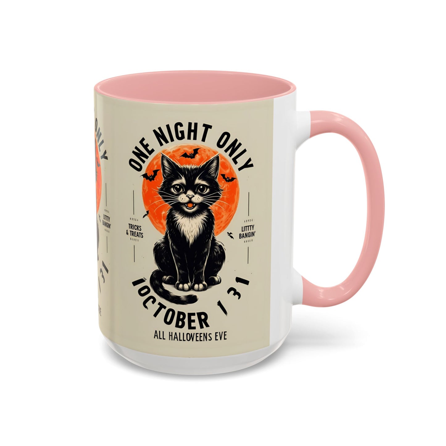 Halloween Black Cat Design | One Night Only October 31 Vintage Artwork Accent Mug