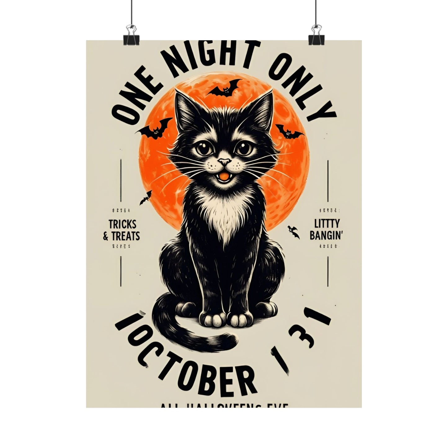 Halloween Black Cat Design | One Night Only October 31 Vintage Artwork Design Poster