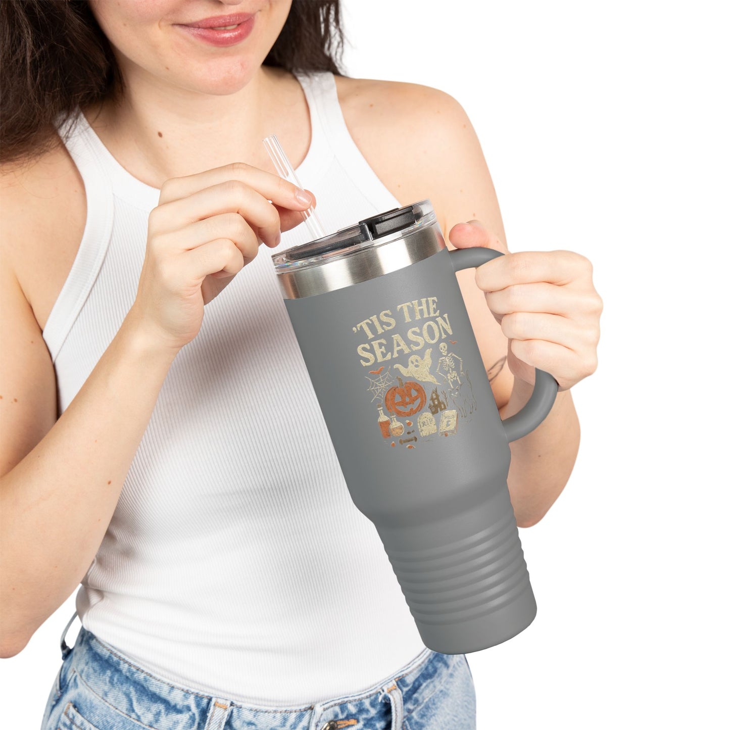 ‘Tis the Season Halloween Design | Vintage Spooky Season Ghost & Skeleton Artwork | Retro Halloween Apparel & Gift Idea Travel Mug