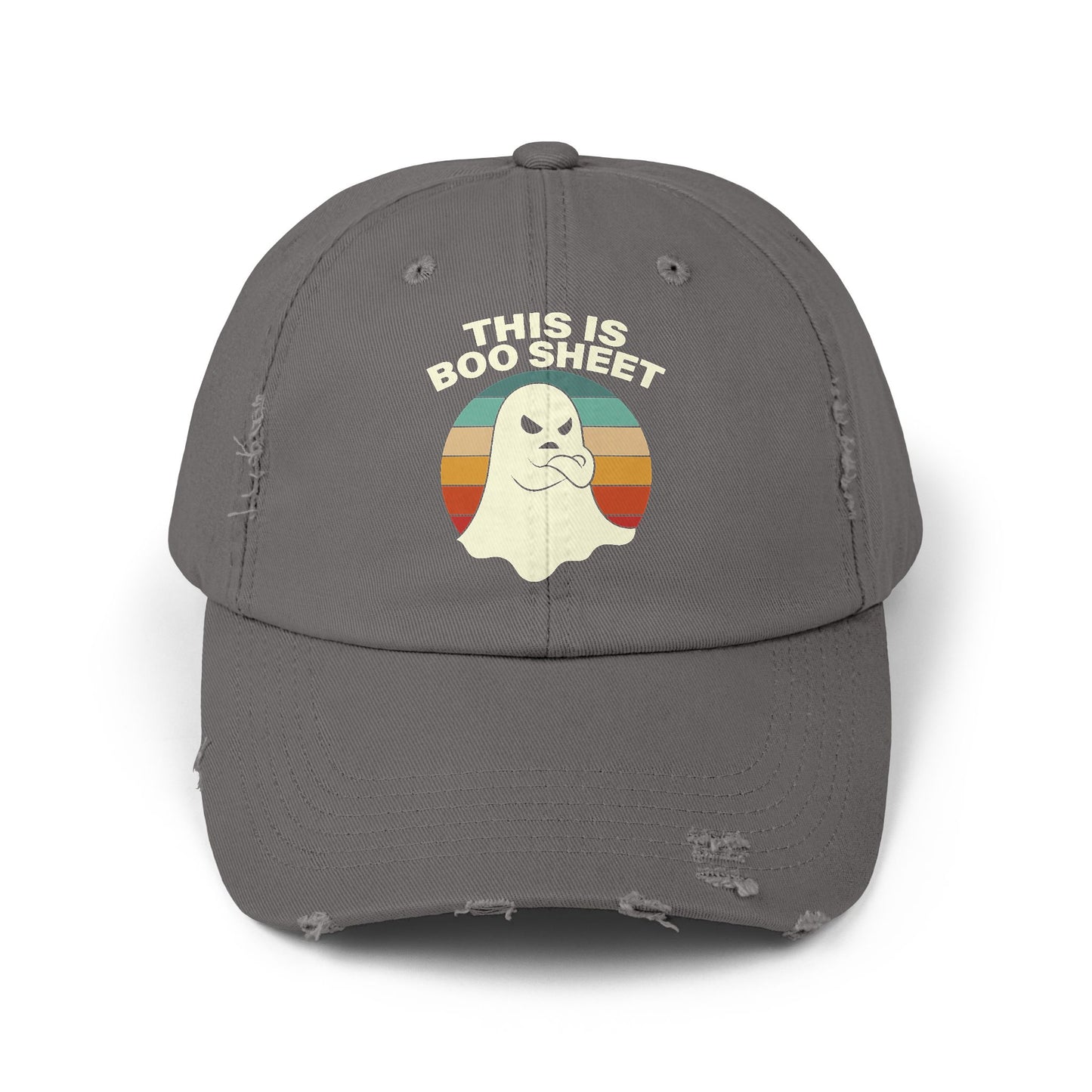 This Is Boo Sheet Funny Halloween T‑Shirt | Sarcastic Ghost Shirt for Spooky Season | Retro Ghost Graphic Tee for Men & Women Distressed cap
