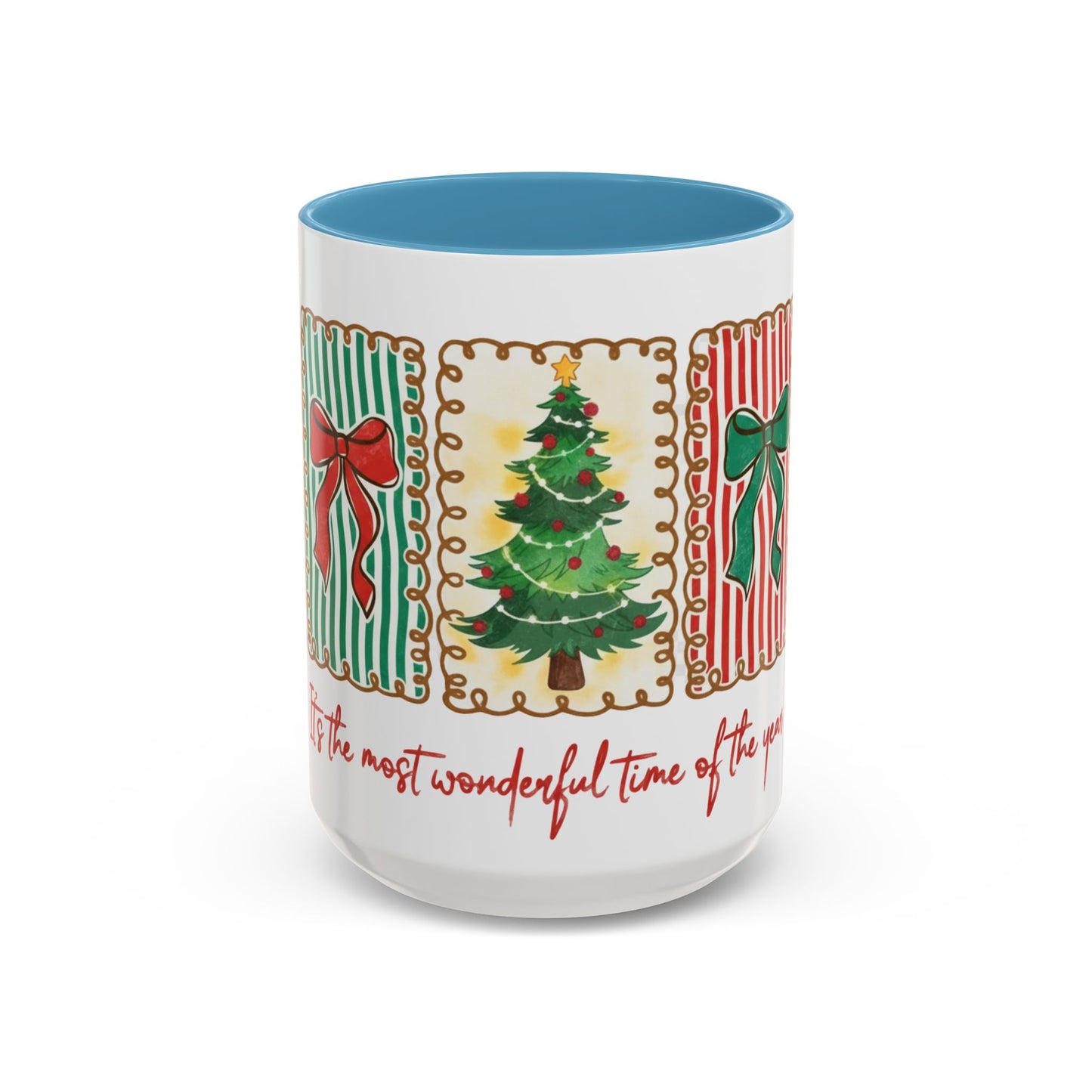 Festive Christmas Tree & Bow Design | It’s the Most Wonderful Time of the Year – Holiday Shirt, Mug, Tote & Home Decor Accent Mug