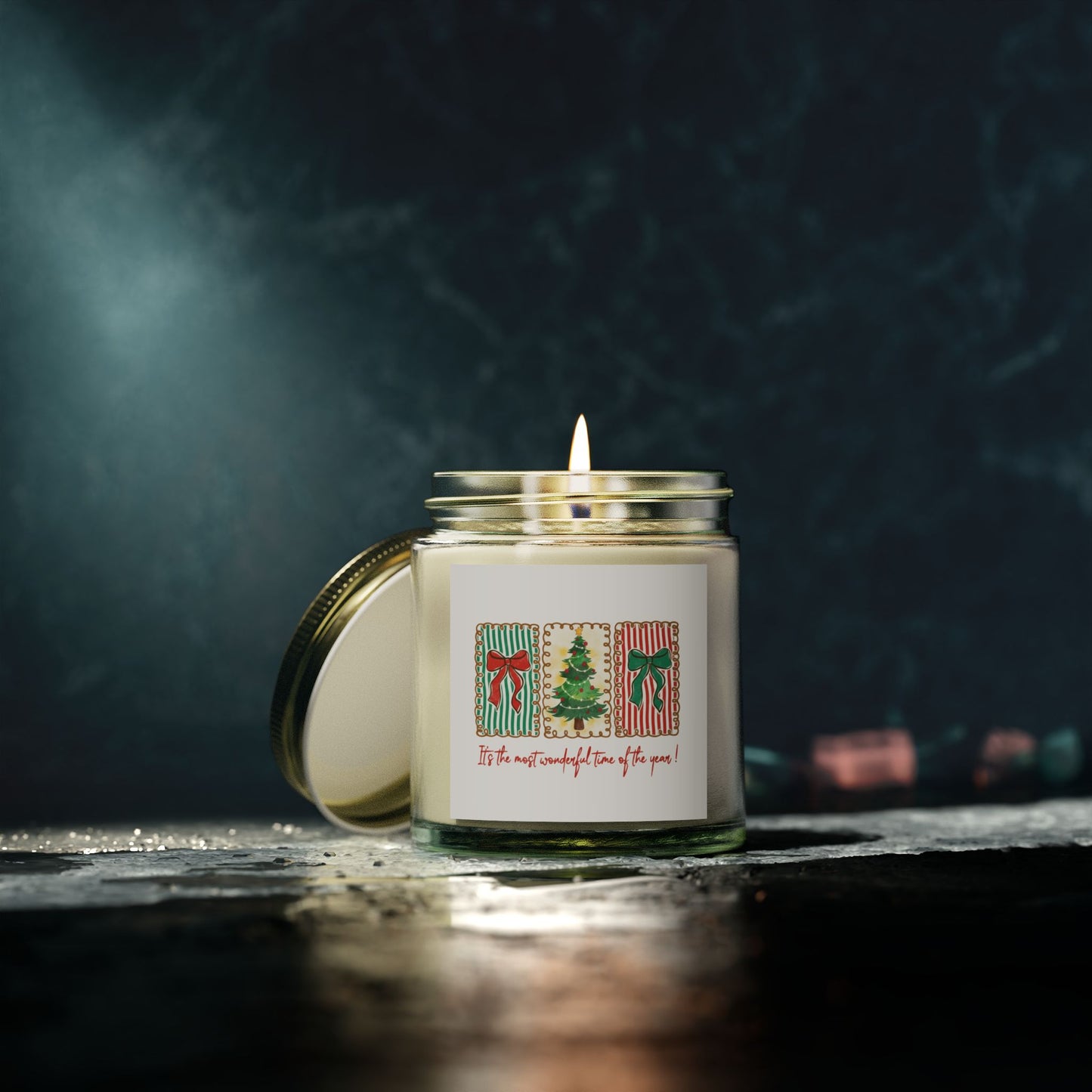 Festive Christmas Tree & Bow Design | It’s the Most Wonderful Time of the Year – Holiday Shirt, Mug, Tote & Home Decor Candle
