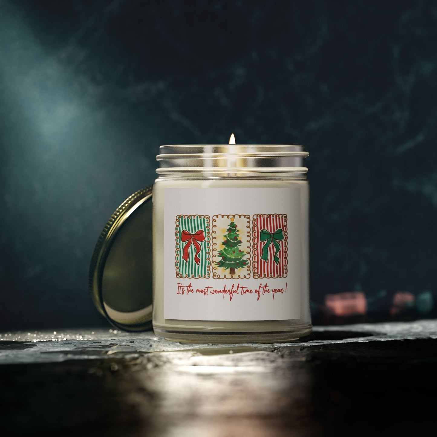 Festive Christmas Tree & Bow Design | It’s the Most Wonderful Time of the Year – Holiday Shirt, Mug, Tote & Home Decor Candle