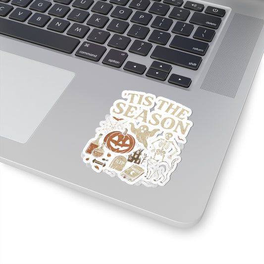 ‘Tis the Season Halloween | Vintage Spooky Season Shirt with Ghost, Skeleton & Pumpkin | Retro Halloween Graphic Tee for Fall Stickers