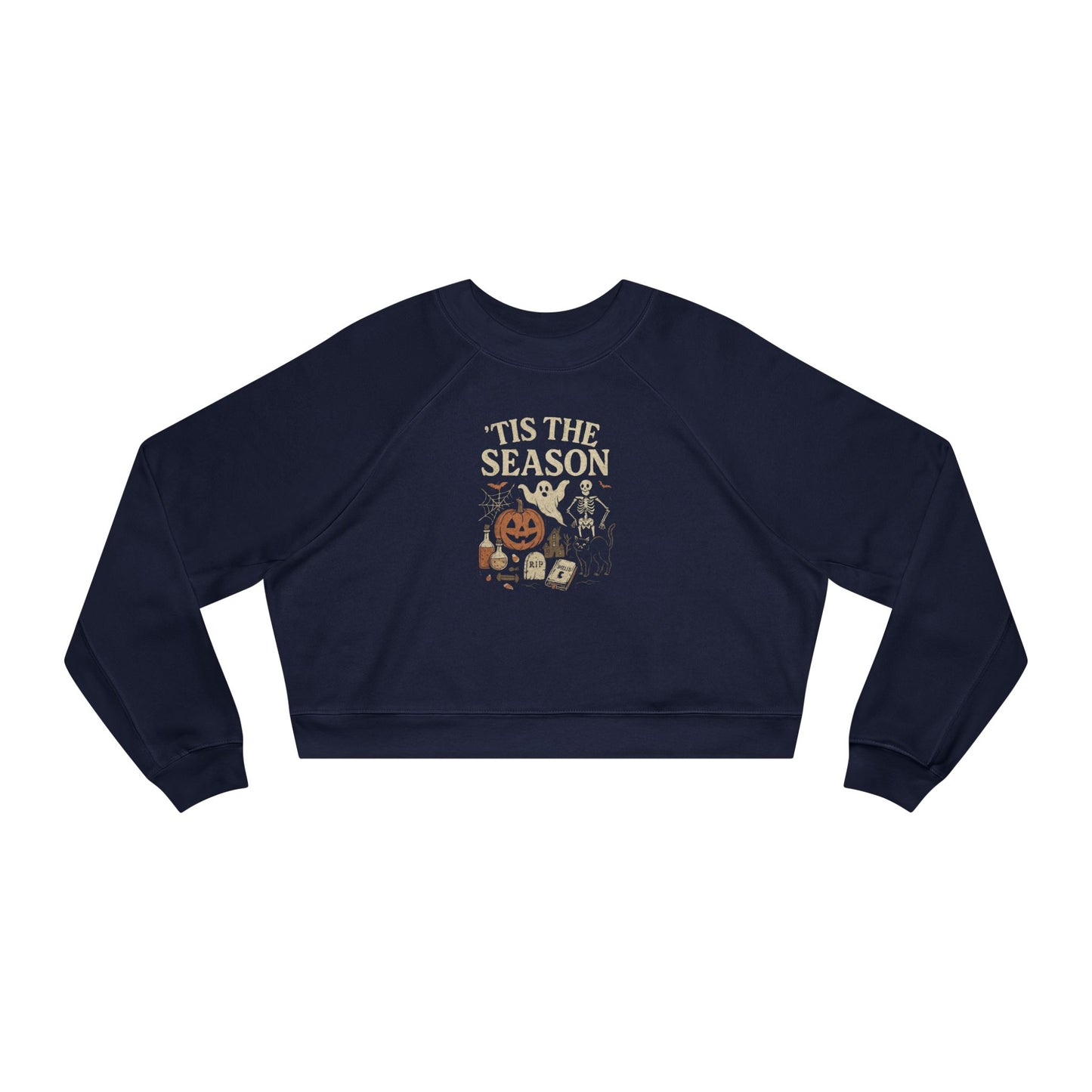 ‘Tis the Season Halloween T‑Shirt | Vintage Spooky Season Shirt with Ghost, Skeleton & Pumpkin | Retro Halloween Graphic Tee for Fall