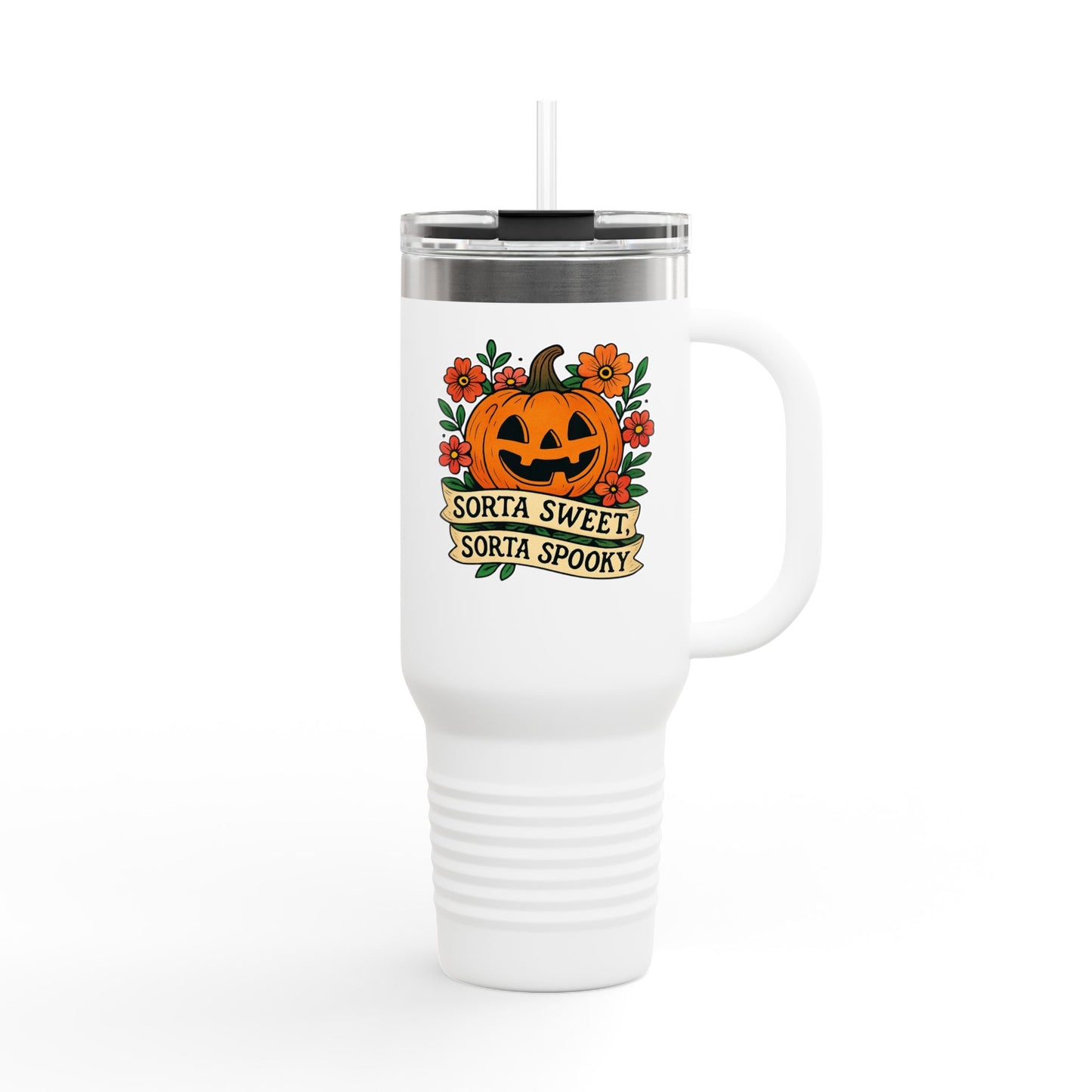 Spooky Floral Insulated Travel Mug - 40oz, Halloween Coffee Cup, Fall Drink Mug, Cute Travel Tumbler, Gift for Witchy Friends, Travel Mug