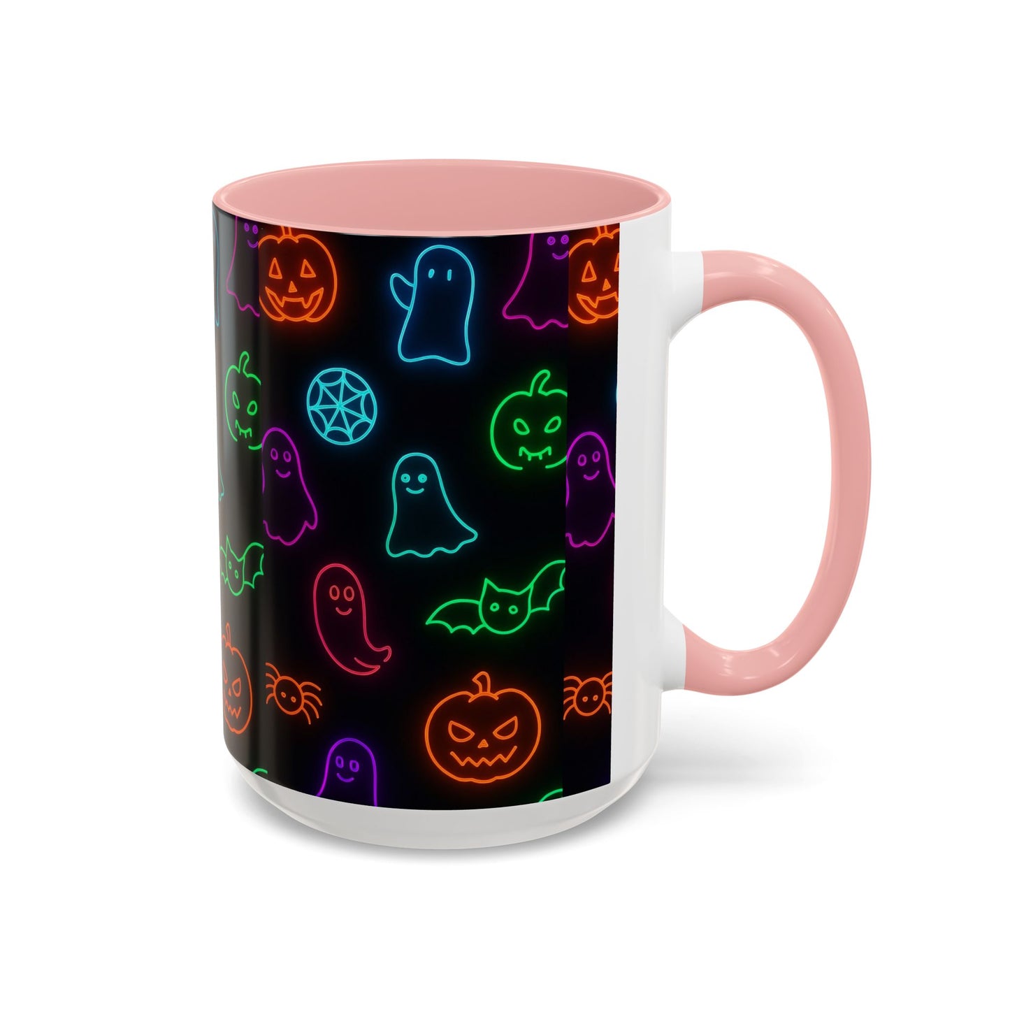 Neon Halloween Pattern | Cute Ghosts, Pumpkins & Bats Glow Design Accent Mug