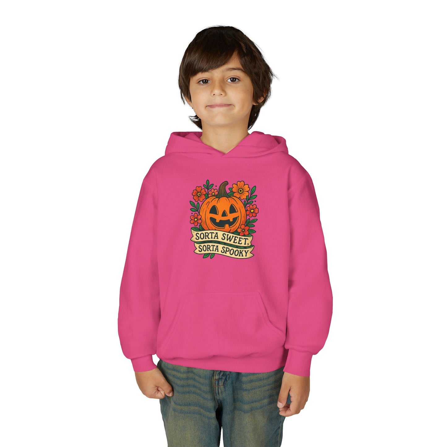 Cute Pumpkin Design – Sorta Sweet, Sorta Spooky Halloween Artwork Kids Hoodies