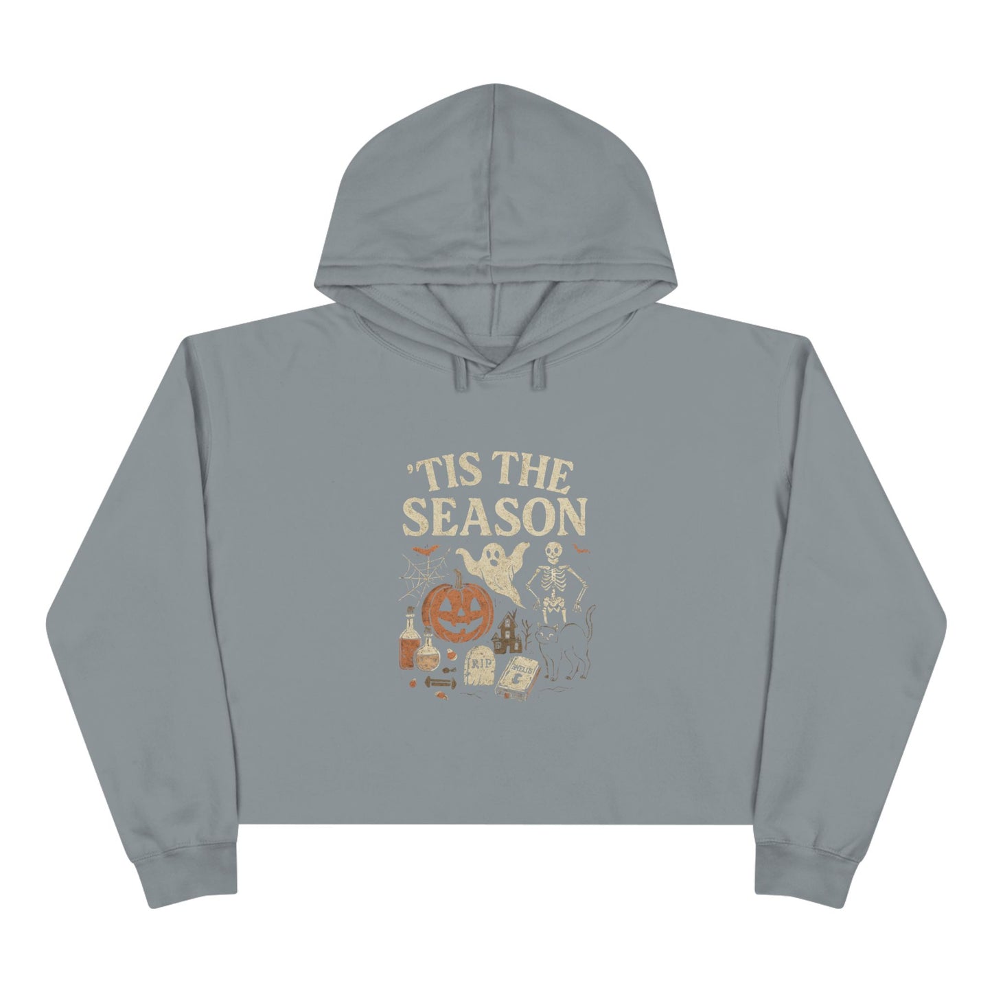 ‘Tis the Season Halloween T‑Shirt | Vintage Spooky Season Shirt with Ghost, Skeleton & Pumpkin | Retro Halloween Graphic Tee for Fall