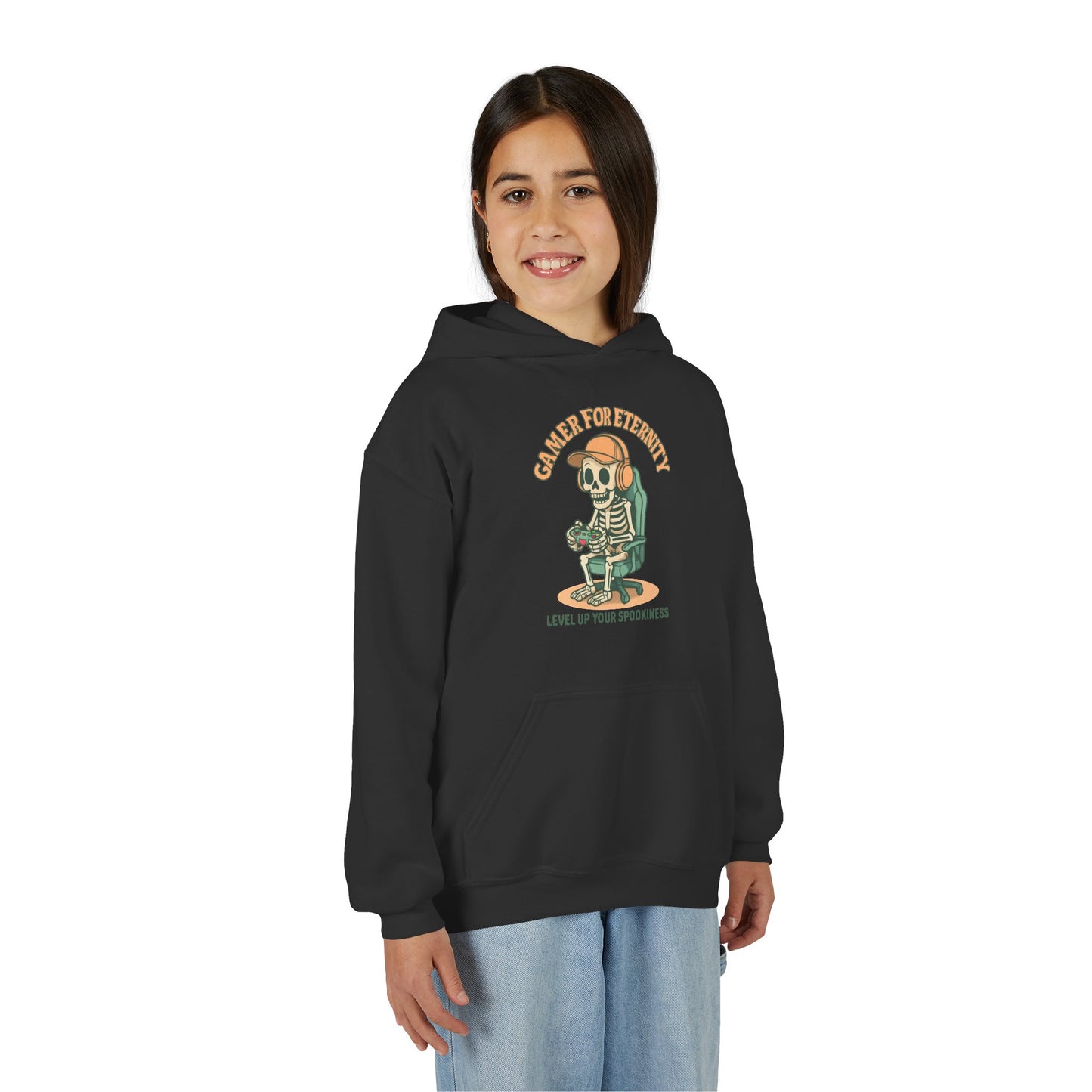 Cool Skeleton Gamer Youth Hoodie, Casual Streetwear, Perfect for Gamers, Halloween, Birthday, and Everyday Wear, Kids Hoodies