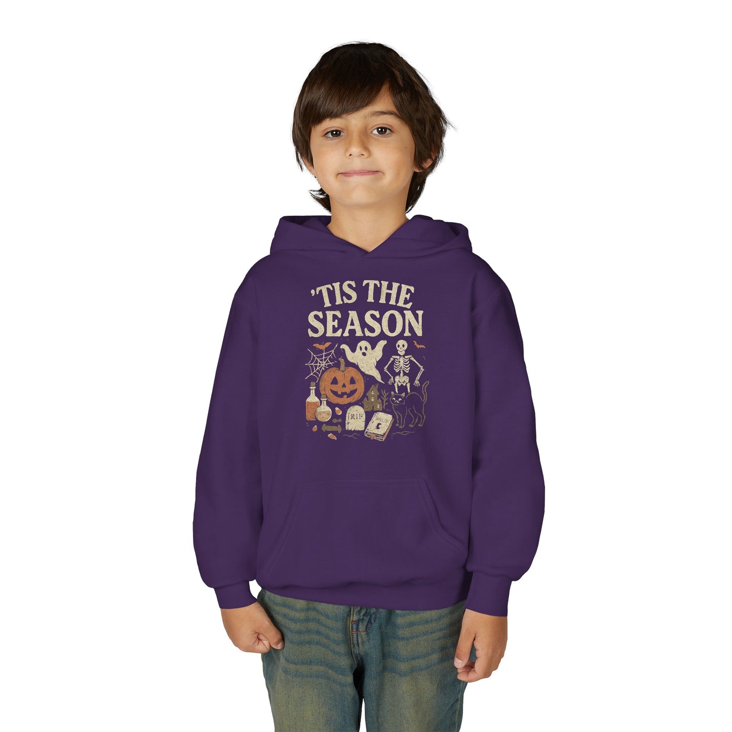 ‘Tis the Season Halloween  | Vintage Spooky Season Shirt with Ghost, Skeleton & Pumpkin | Retro Halloween Graphic Tee for Fall Kids Hoodie